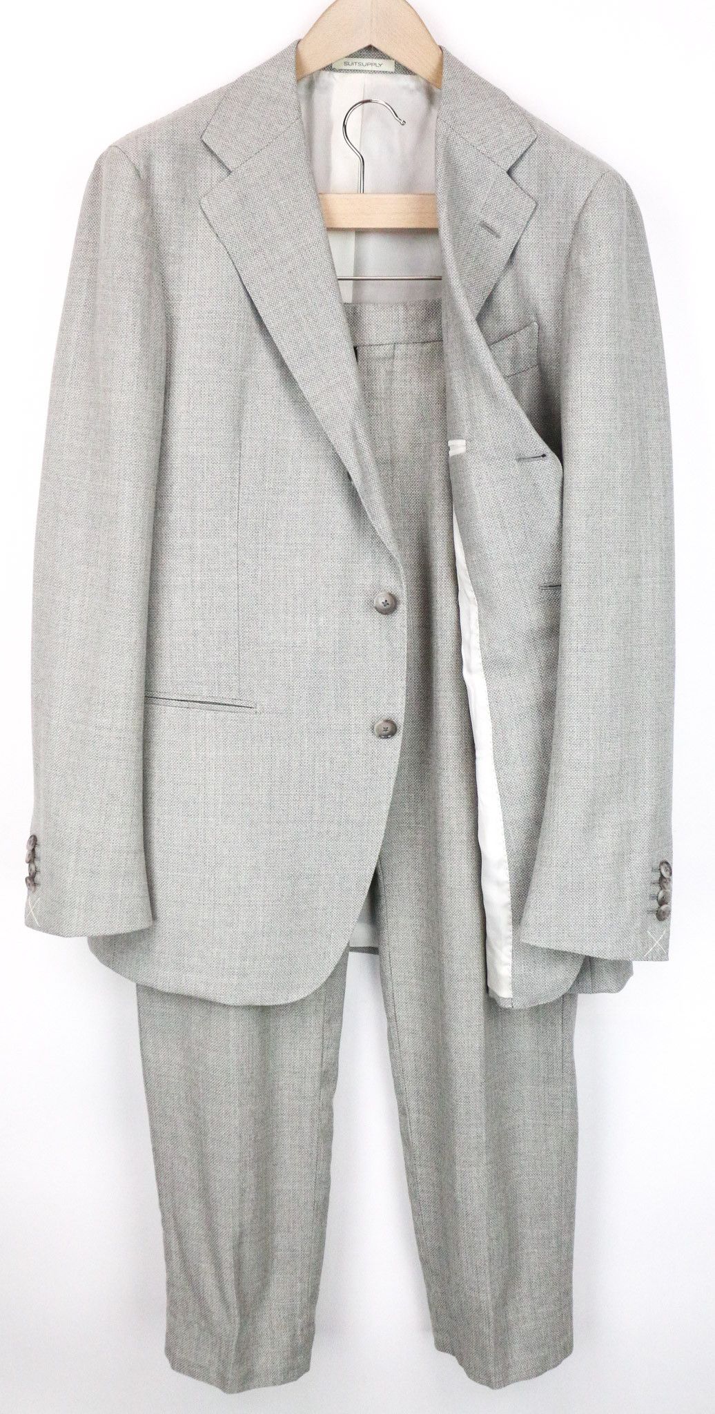 Suitsupply HAVANA JETTED UK44R Grey Melange Wool Suit 75291 Size 44R - 1 Thumbnail