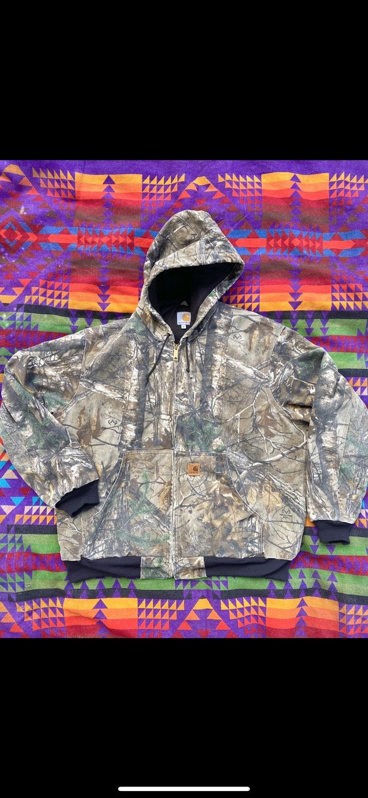 image of Vintage Carhartt Real Tree Camo Hooded Canvas Jacket, Men's (Size XL)