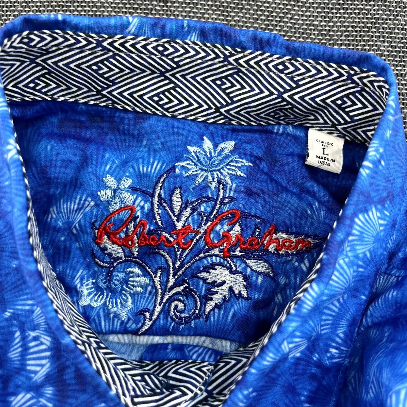 Robert Graham Robert Graham Lewisville Mens Button-Up Shirt Large Blue Casual Cotton Canvas Long Sleeve Buttons Mens Size US L / EU 52-54 / 3 - 6 Thumbnail
