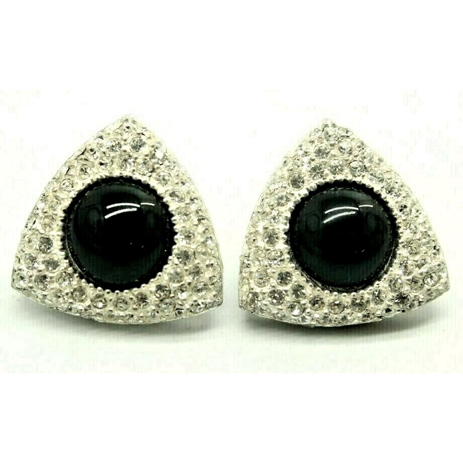 Other Vintage Triangle Rhinestone Studded Black Cabochon Earrings Size ONE SIZE - 1 Thumbnail