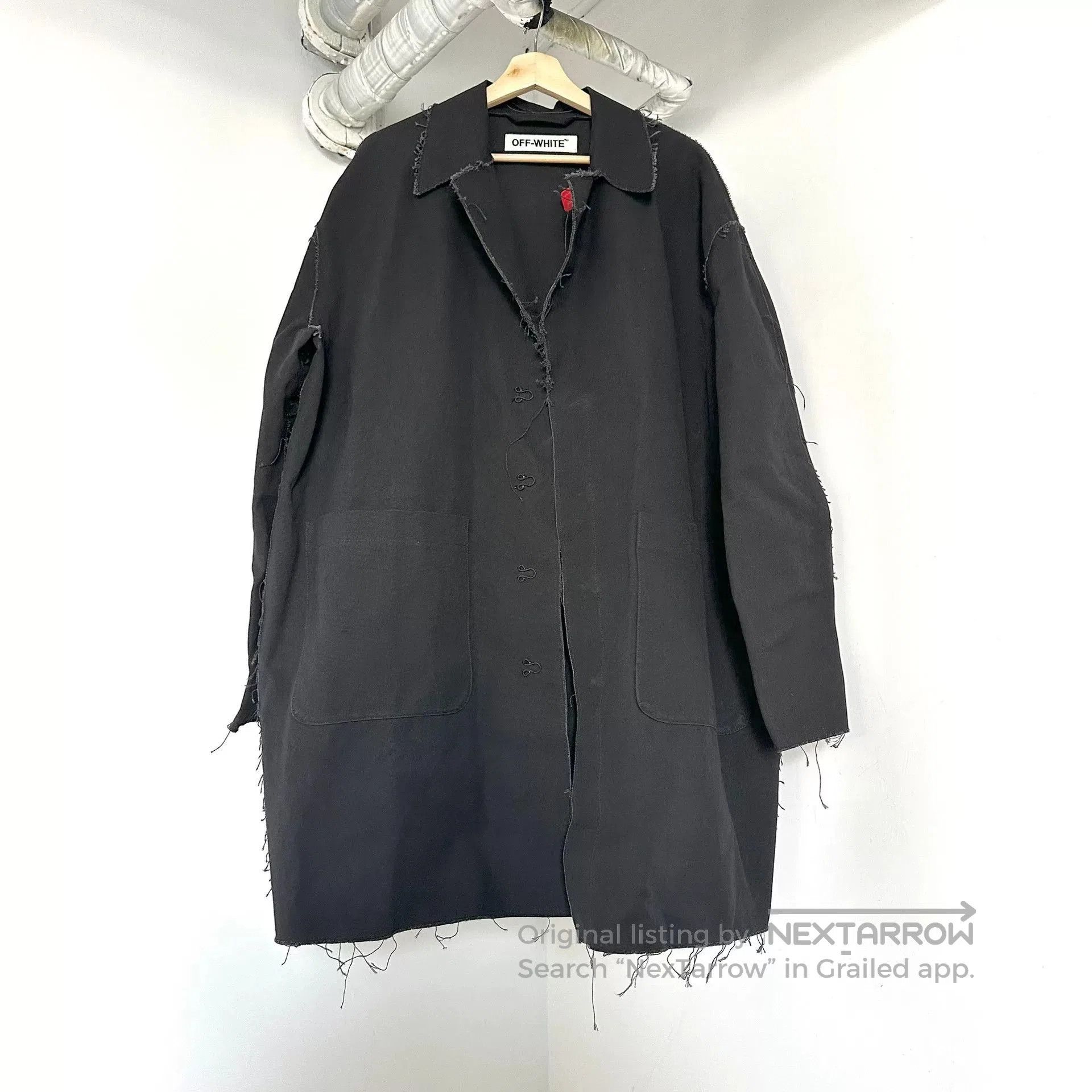 Off-White OFF White Black Distressed Fringe Back Stripe Pocket Coat. Size US M / EU 48-50 / 2 - 2 Thumbnail