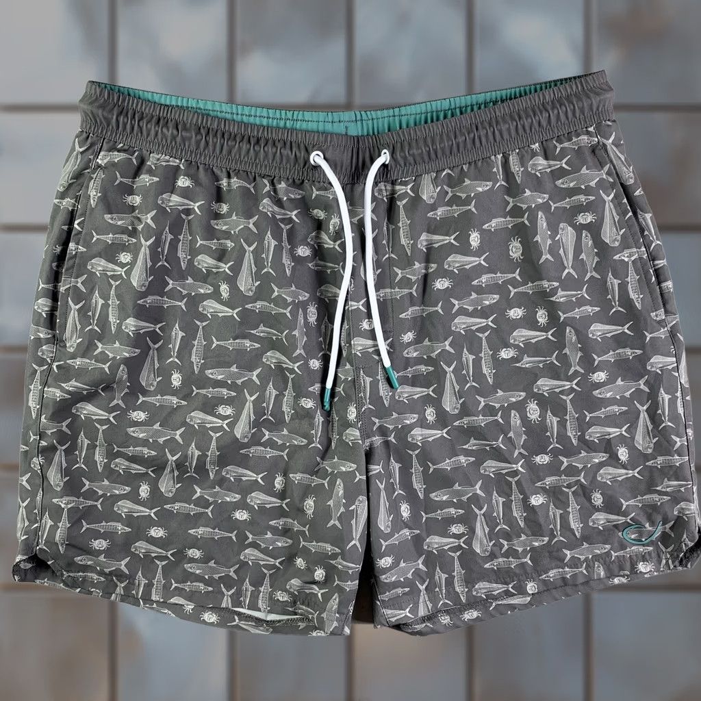 Vintage Reel Life Swim Trunk Mens XL Lined Gray Fish Mahi Mahi Floral Tropical Mahi Mahi Bottom Mens Size US 36 / EU 52 - 1 Thumbnail