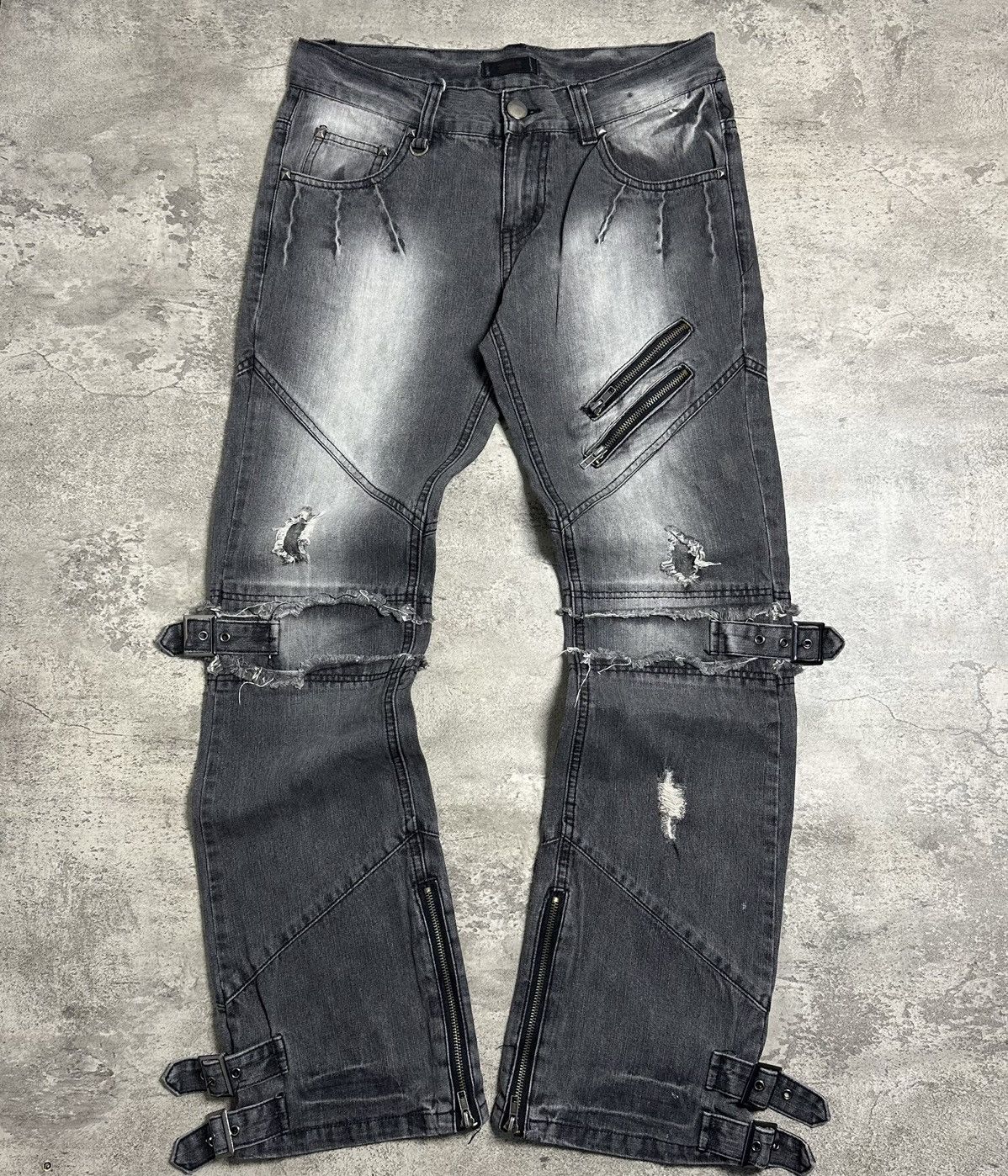 Japanese Brand Black Baccara Distressed Flared Bondage Pants Size US 32 / EU 48 - 3 Thumbnail