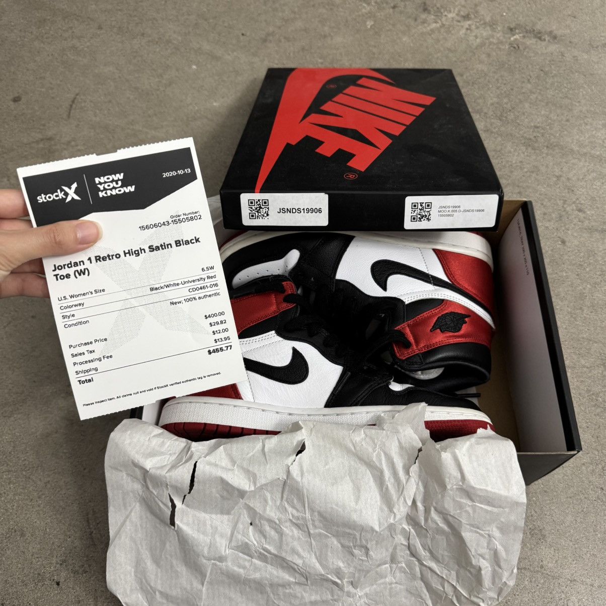 Jordan Brand Jordan 1 Retro High Satin Black Toe Size US 6.5 / IT 36.5 - 11 Thumbnail