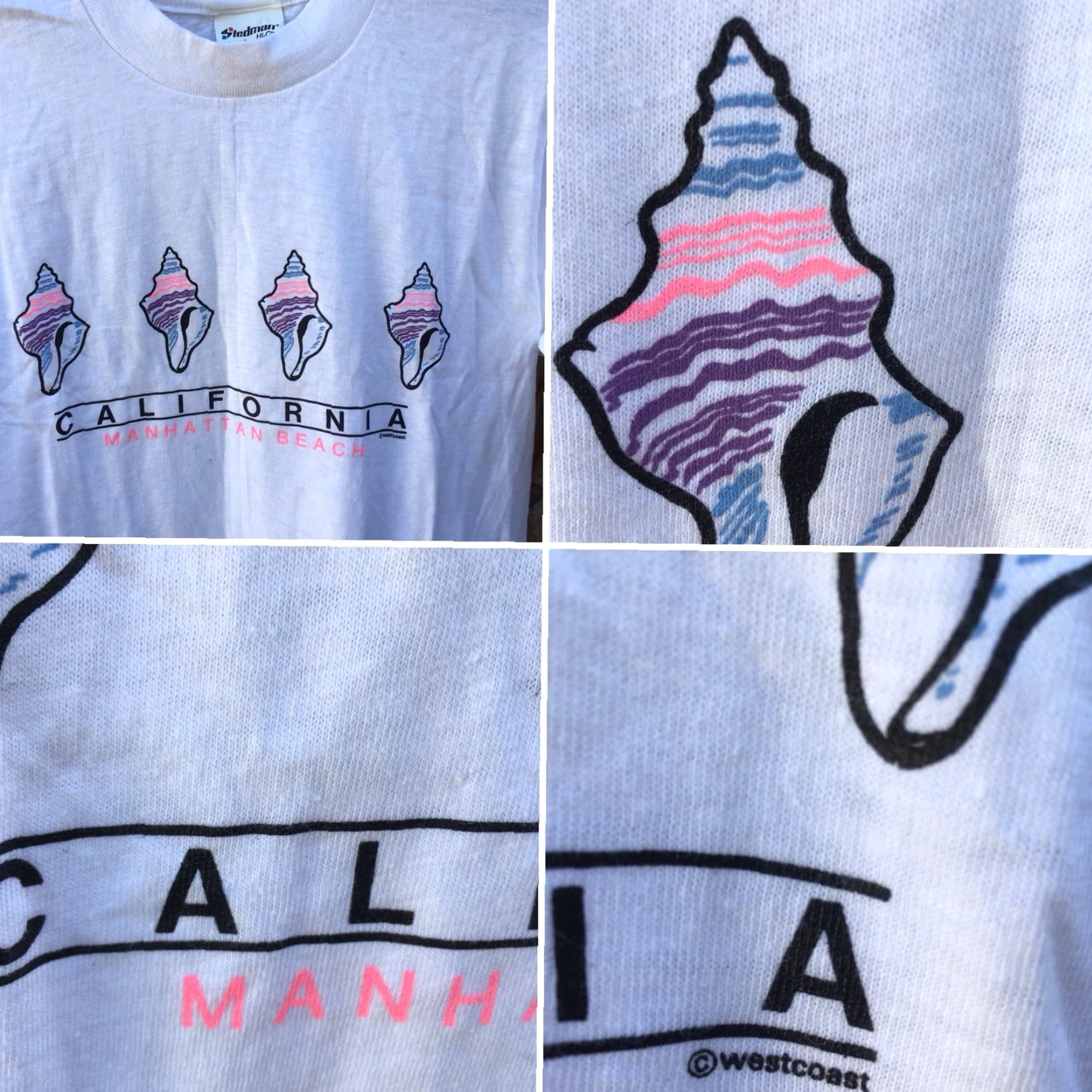 Vintage VINTAGE California Manhattan Beach T-Shirt Stedman M 38-40 White Graphic Tee Mens 1980s/1990s Size US M / EU 48-50 / 2 - 2 Thumbnail