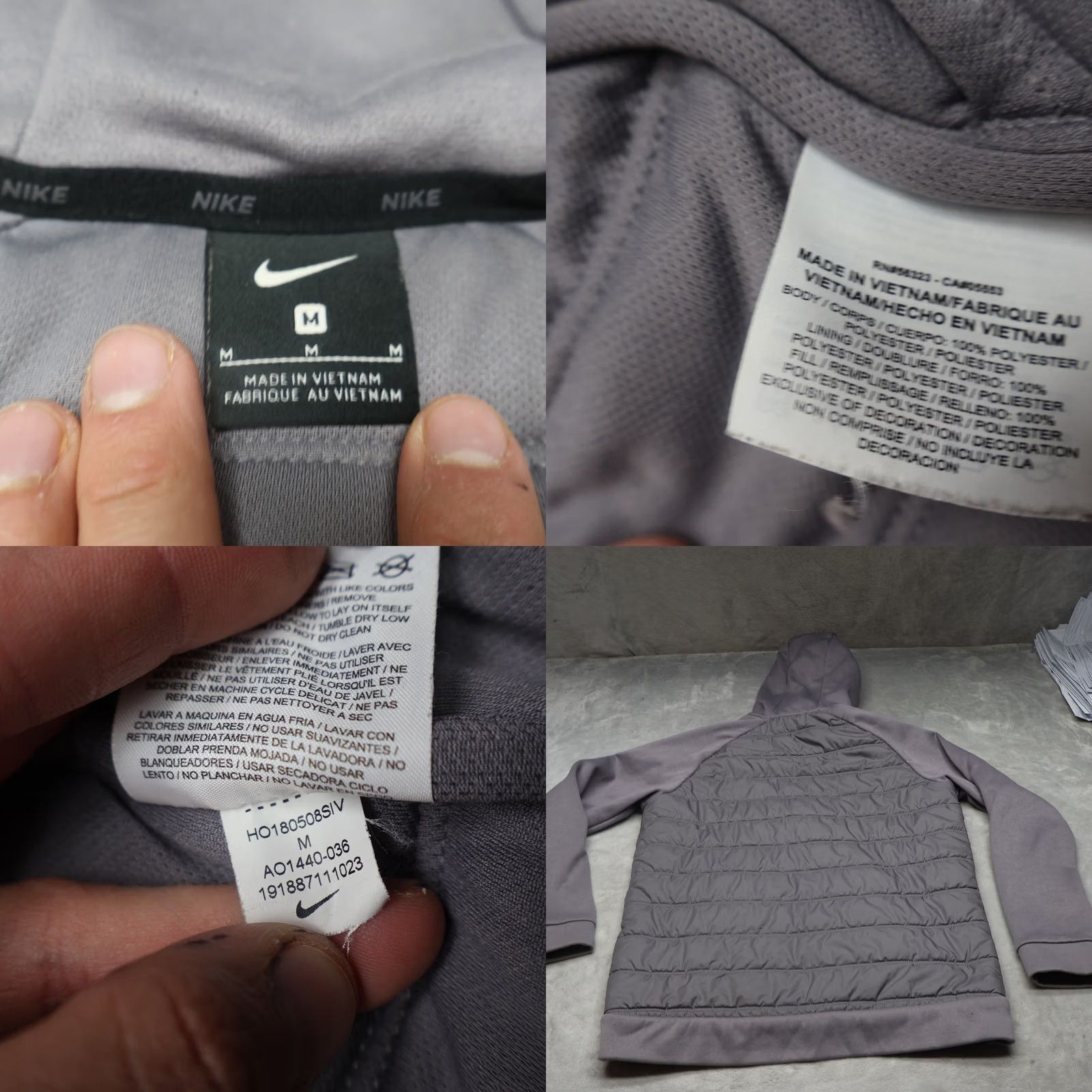 Nike Nike Jacket Mens Medium Grey Quilted Hybrid Full Zip Therma Insulated Puffer Size US M / EU 48-50 / 2 - 8 Thumbnail