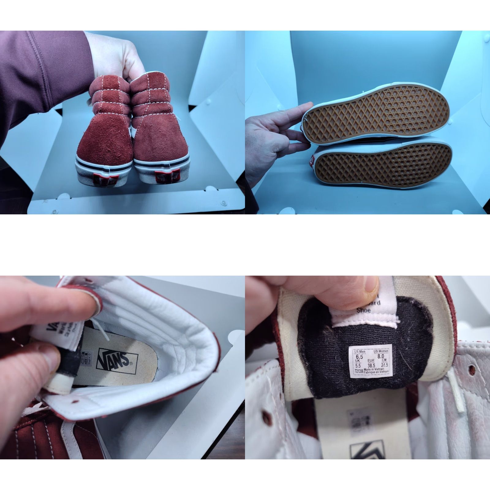 Vans VANS SK8 HI High Top Shoe Men 6.5 Womens 8 Maroon Suede Canvas Breathable Lightweight Casual Athletic Sneakers Size M / US 6-8 / IT 42-44 - 8 Thumbnail