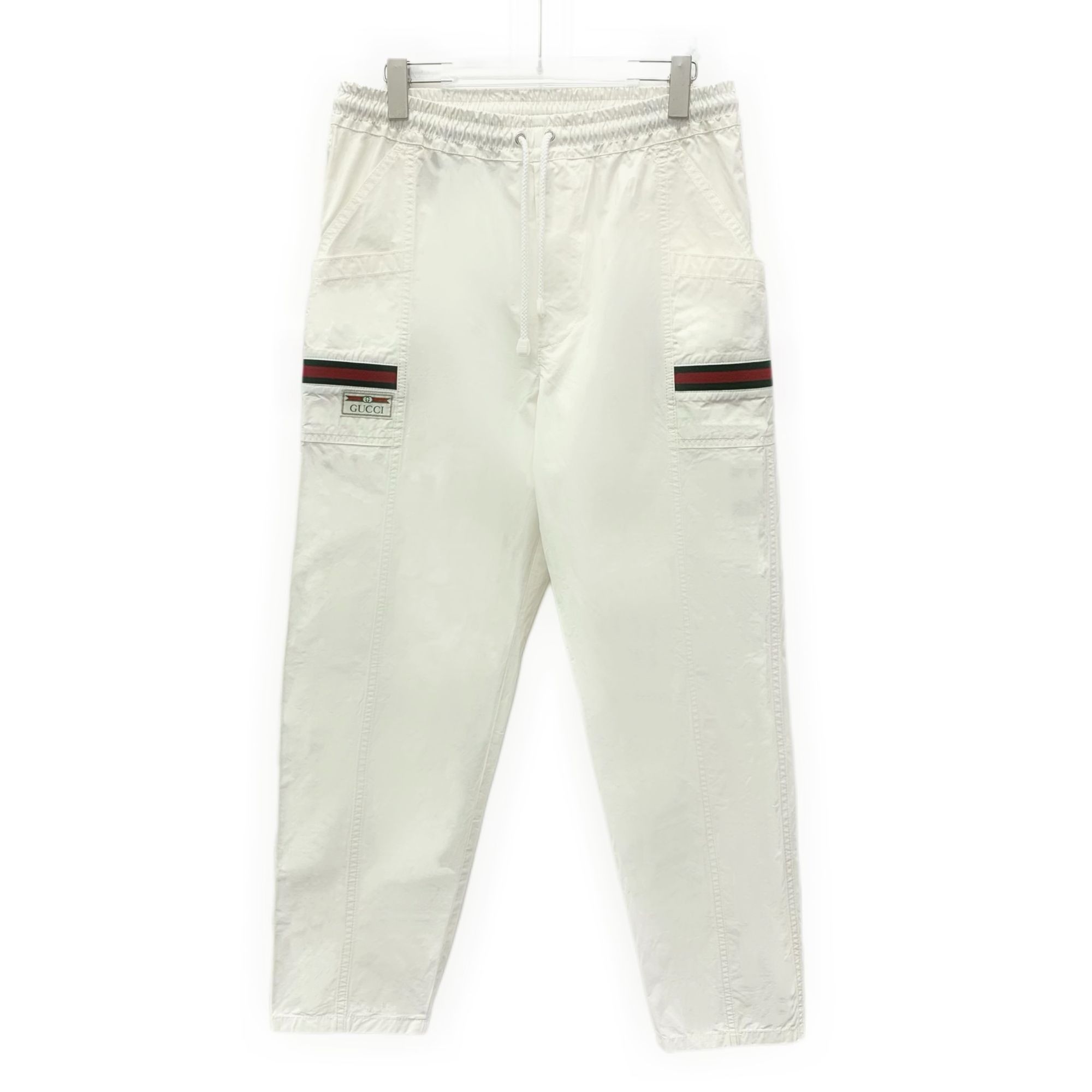 Gucci Gucci White Cotton Drawstring Casual Trousers W/ Striped Web Size US 32 / EU 48 - 1 Thumbnail