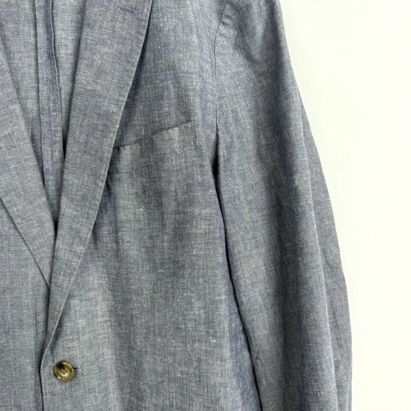 J.Crew J.CREW Blazer Mens 40L Blue Linen Cotton Slim Fit Single-Breasted Notch Lapel 2-Button Long Woolless Tweed Jacket Front Flat Front Chest 40 in Size 40R - 4 Thumbnail