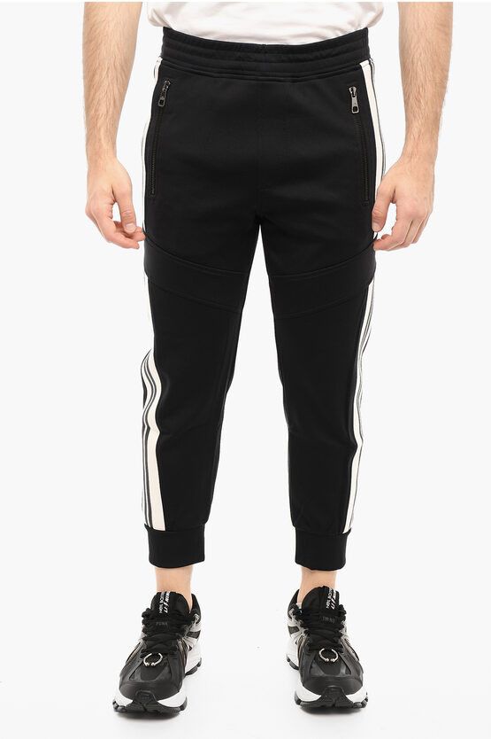 image of Neil Barrett Skinny Fit Joggers With Contrasting Side Bands in Black, Men's (Size 32)