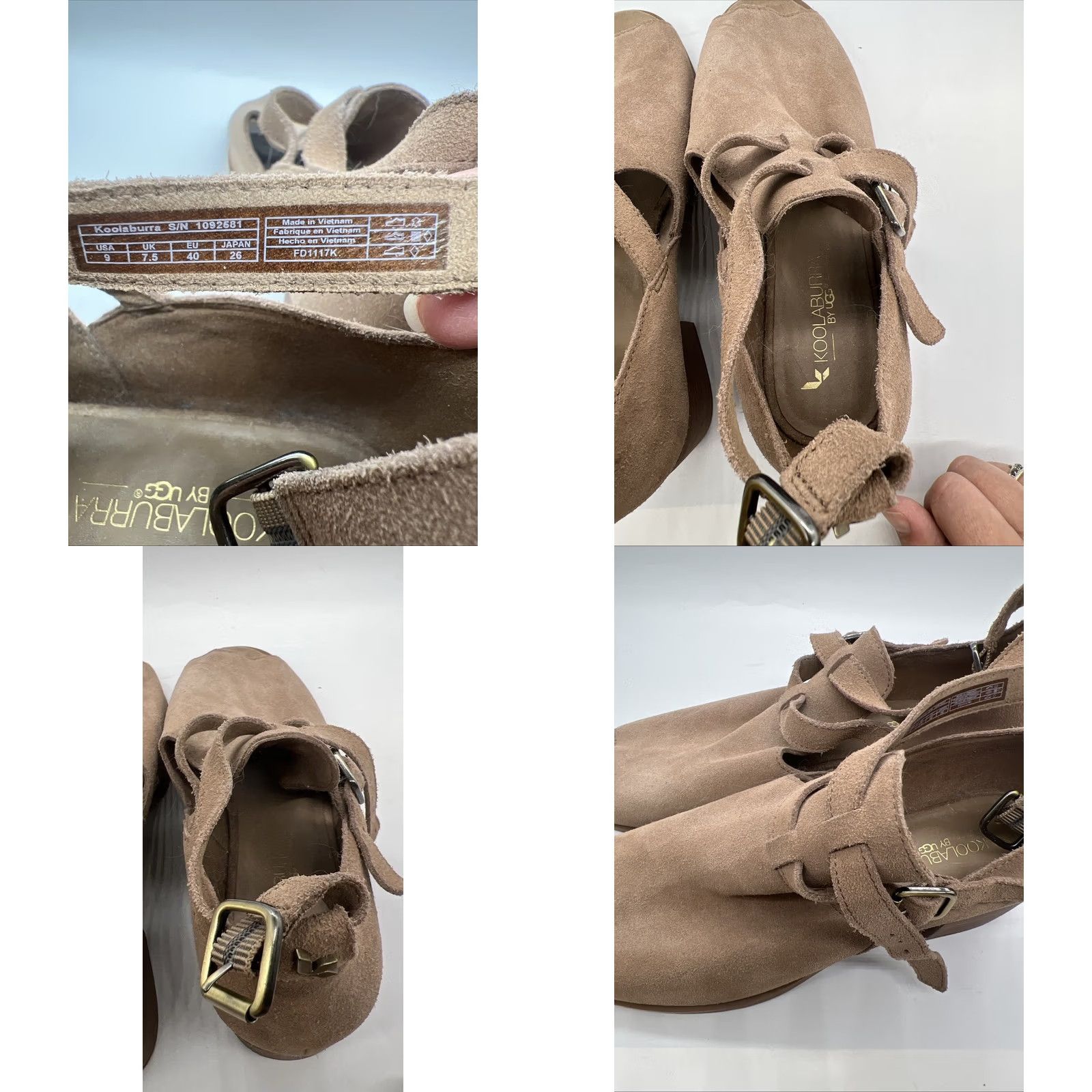 Vintage Koolaburra by UGG Sophy Peep-Toe Sandal Suede Leather Taupe Block Heel 9 Womens Medium Cork? Size US 9 / IT 39 - 8 Thumbnail