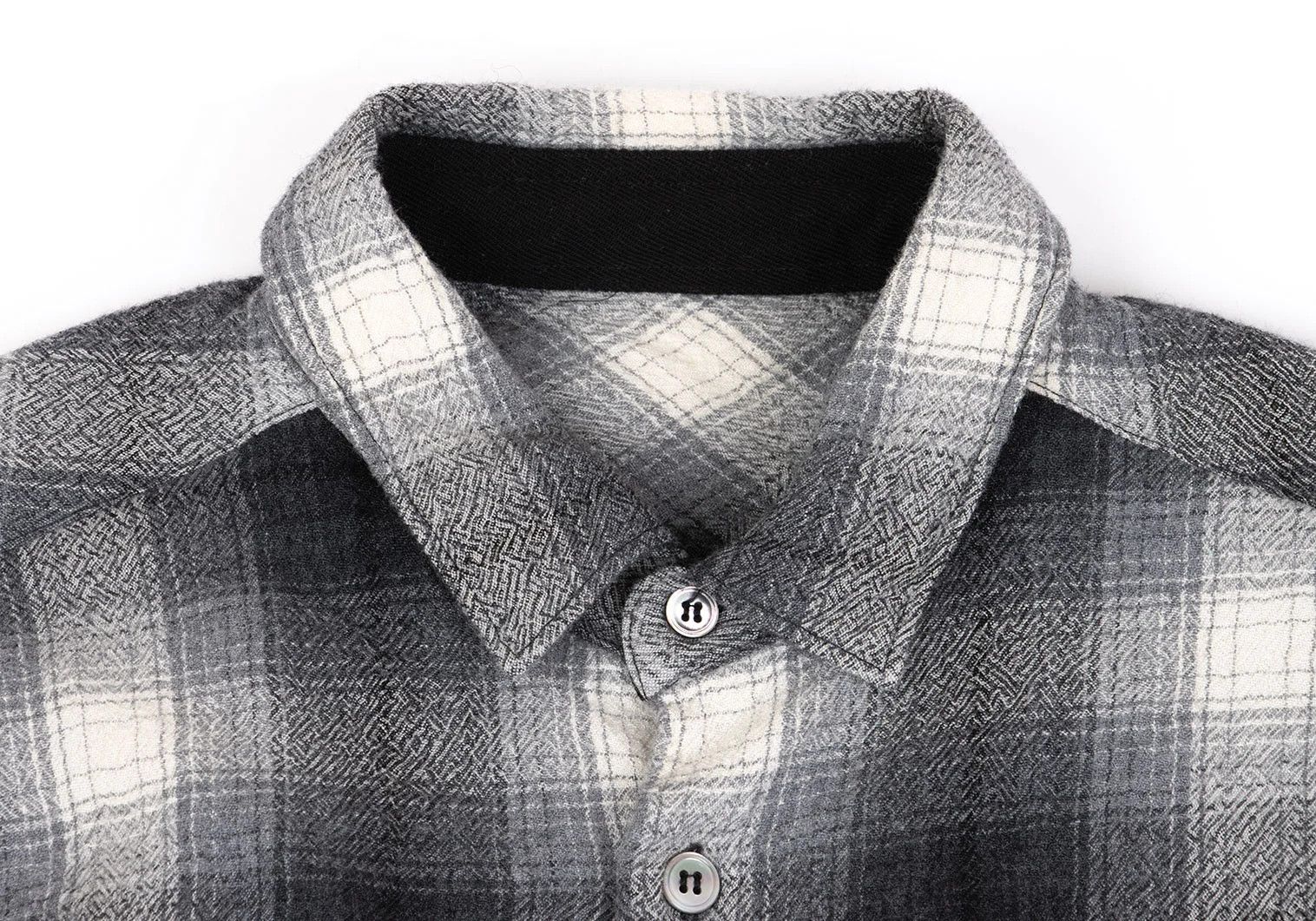 Ganryu Wool Ombre Check Flannel Shirt in Gray Off, Size S Size US S / EU 44-46 / 1 - 3 Thumbnail
