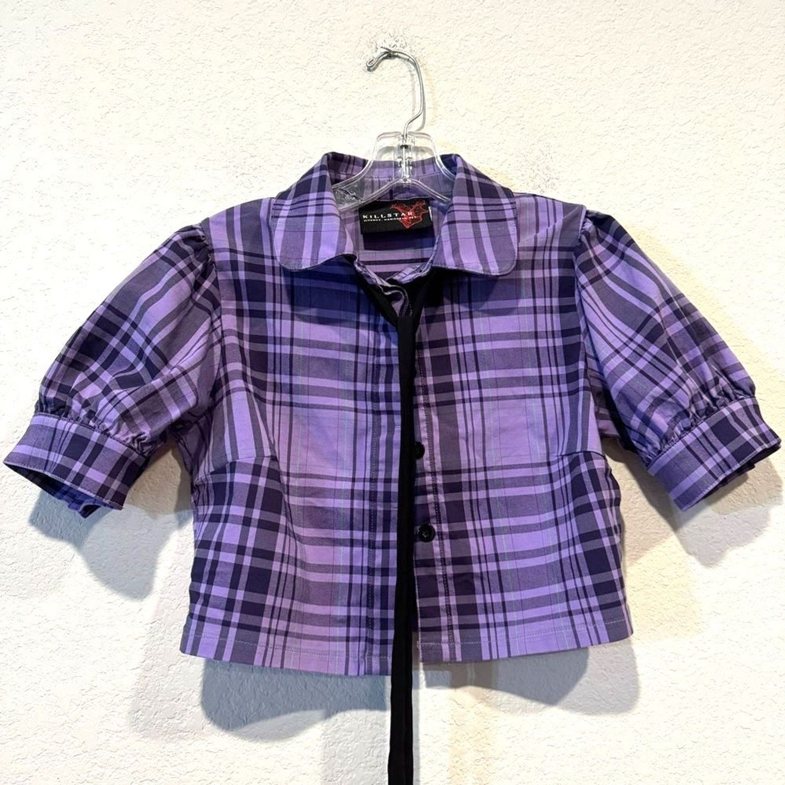 Killstar Killstar Purple Plaid Cropped Top Heart Buttons Tie Front M Size M / US 6-8 / IT 42-44 - 1 Thumbnail