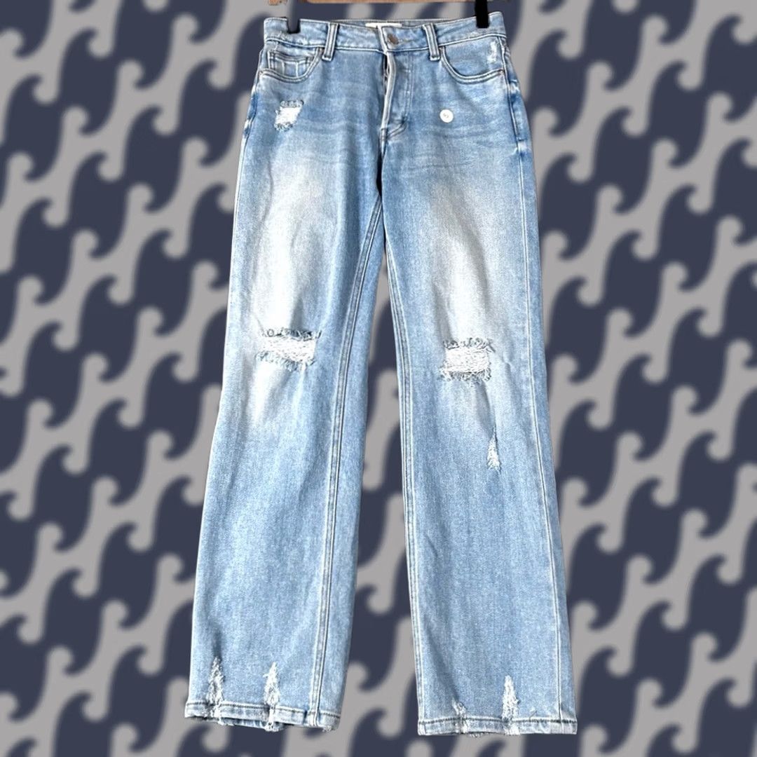 Vintage Letter to Juliet Jeans Women's Size 25 Distressed Light Wash Wide Leg Mid Rise Blue (Regular) Size 42" / US 20 - 1 Thumbnail