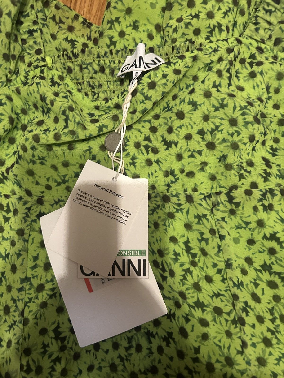 Ganni GANNI Tiered floral-print voile mini dress Green MSRP $275 Size S / US 4 / IT 40 - 6 Thumbnail