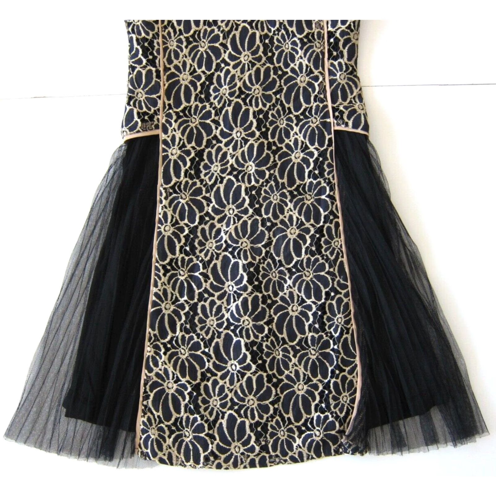 VINTAGE A\'reve Anthropologie Black Gold Lace Floral Boho Romantic A-Line  Tank Dress S - crrs.pl