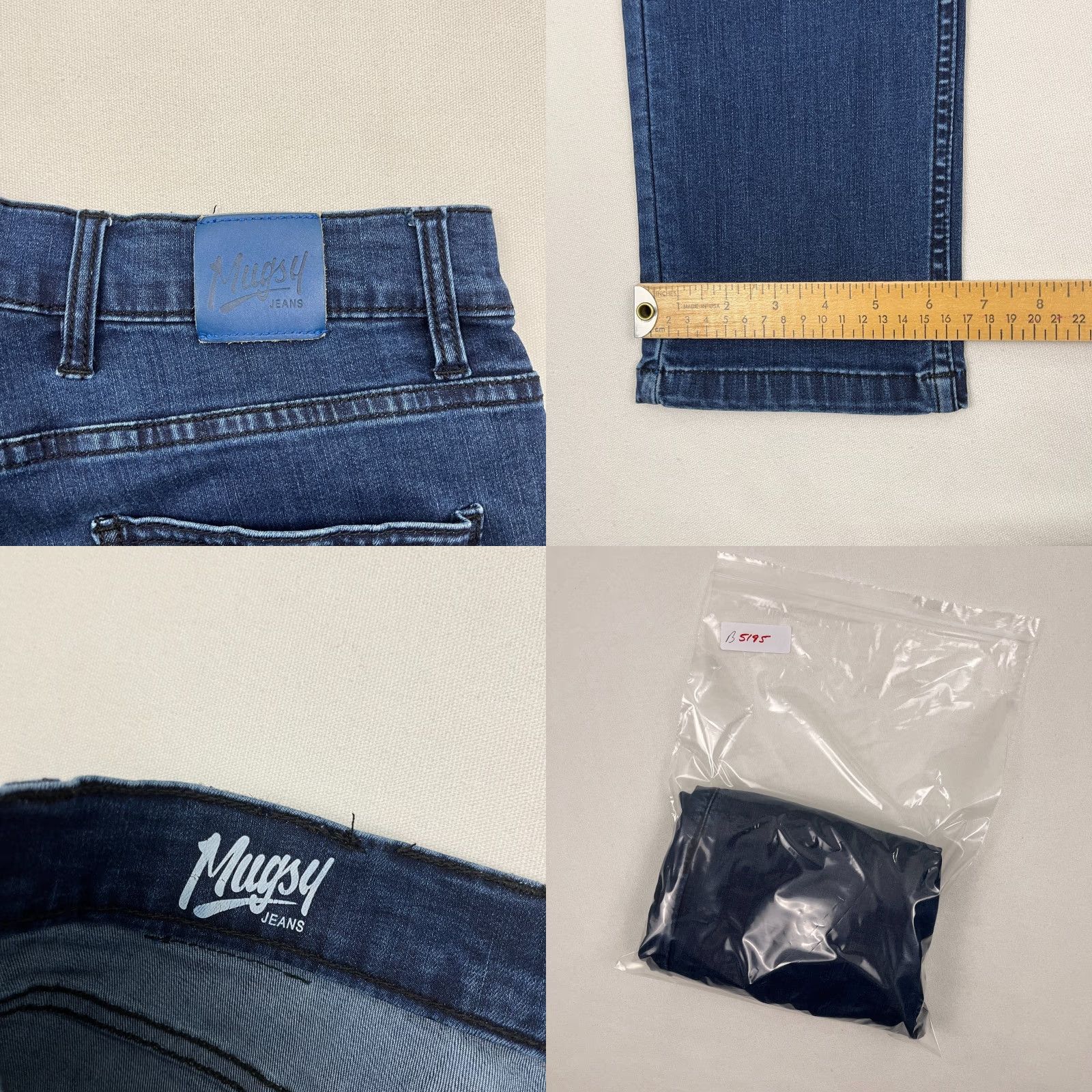 Vintage Mugsy Jeans Mens 31 x 30 Blue Denim Stretch Casual Travel Zip Fly Blue Distressed No Size US 31 - 8 Thumbnail