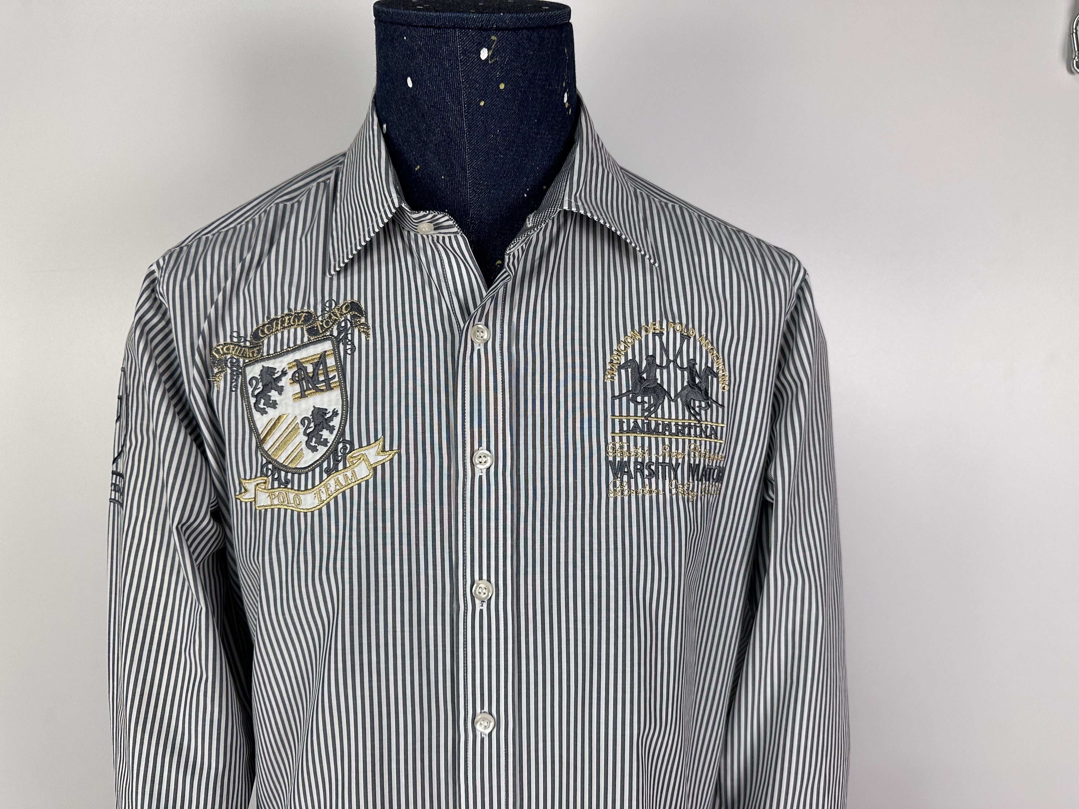 La Martina La MArtina Mens Shirt Gray Stripes Long Sleeves Button Up Size US L / EU 52-54 / 3 - 5 Thumbnail