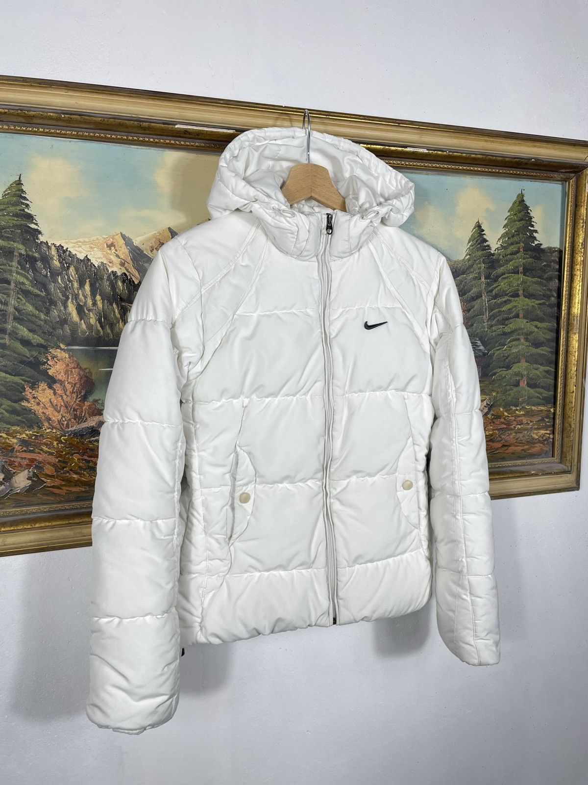 Nike × Vintage Nike Small Swoosh Zip Hoodie White Y2k 00s Retro Winter Warm Size S / US 4 / IT 40 - 3 Thumbnail