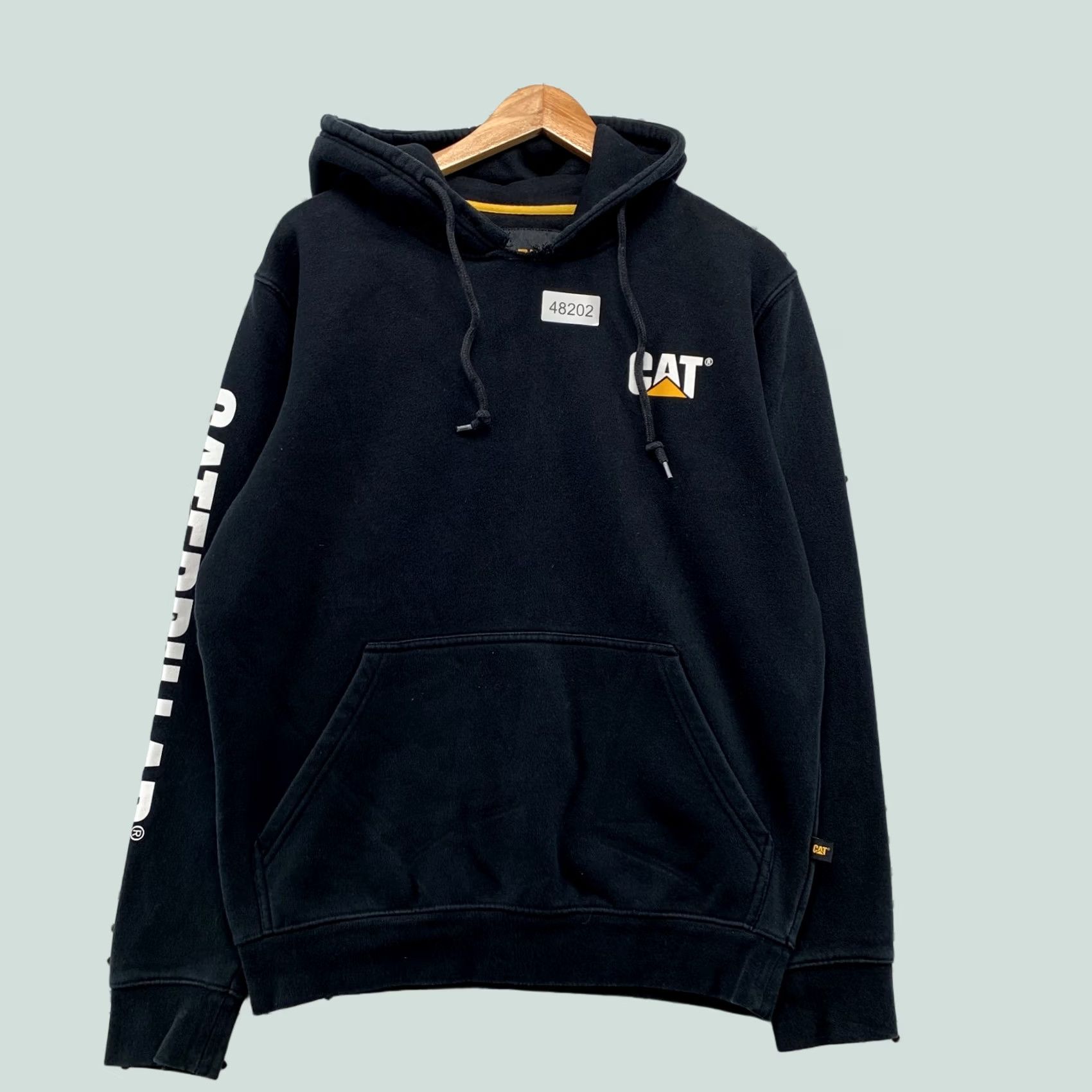 Vintage CAT Hoodie Mens M Black Fleece Pullover Hooded Sweatshirt Size US M / EU 48-50 / 2 - 1 Thumbnail