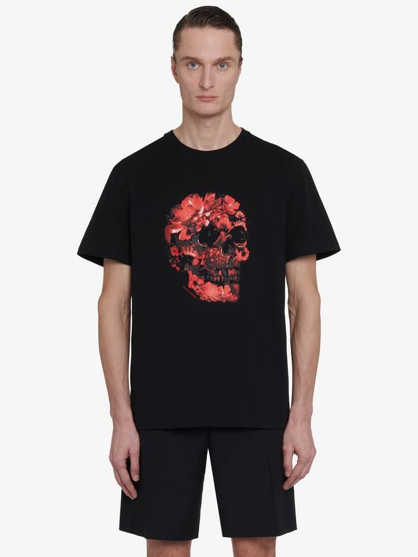 Alexander McQueen o1w1db10725 Wax Flower Skull T-Shirt in Black Size US XXL / EU 58 / 5 - 1 Thumbnail