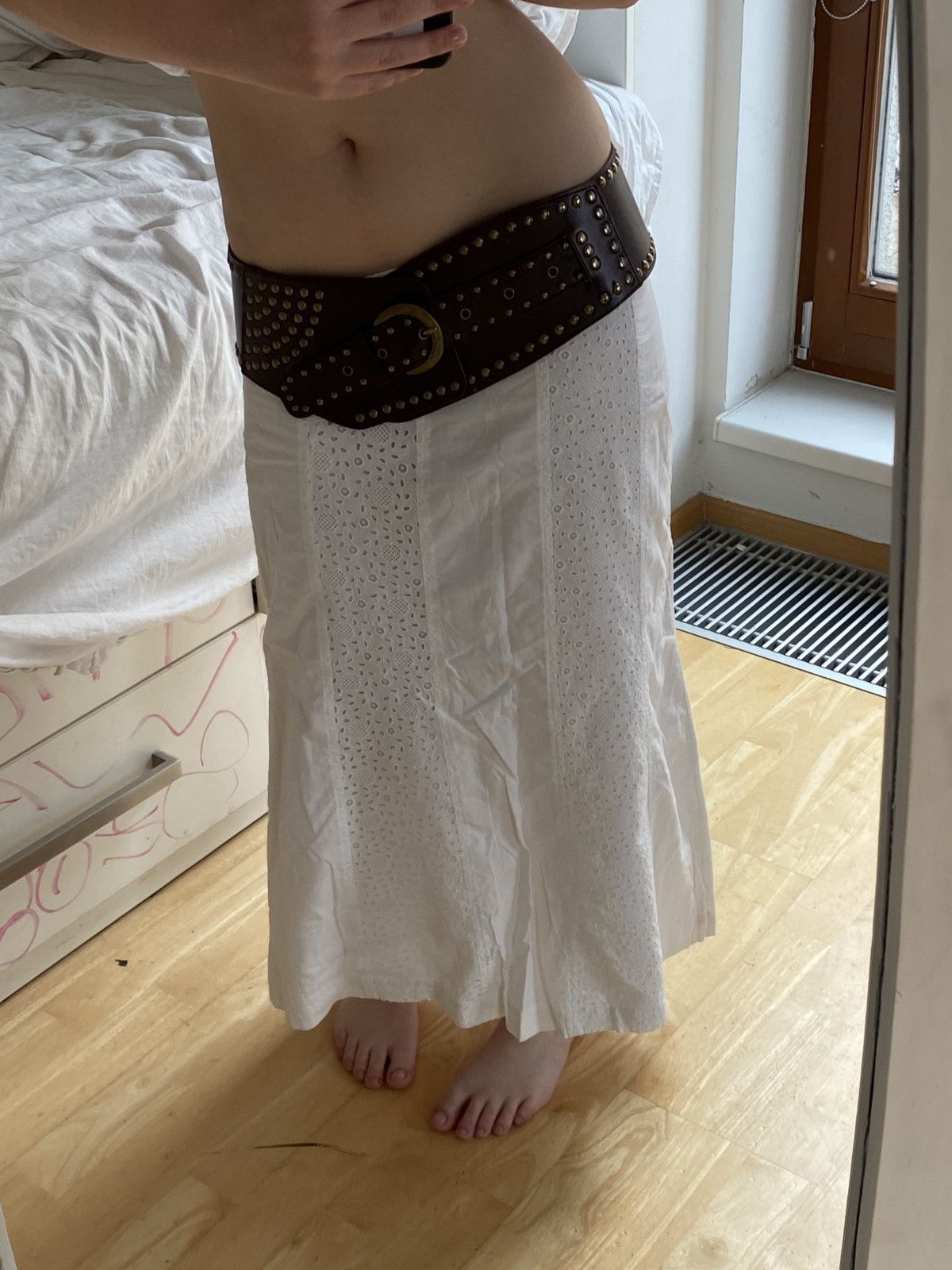 Vintage Vintage white cotton maxi skirt Size 27" / US 4 / IT 40 - 1 Thumbnail