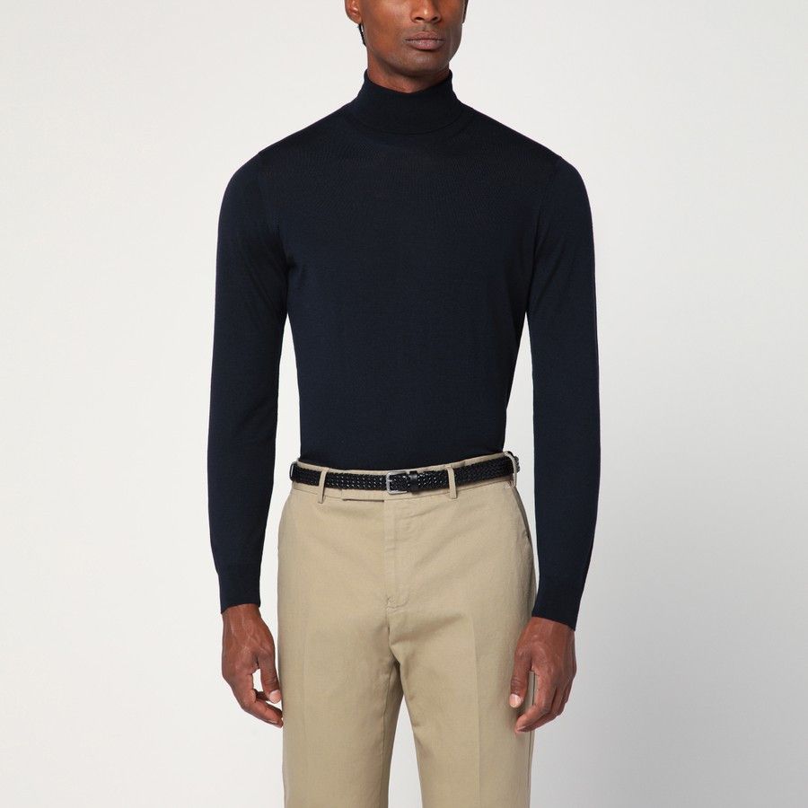 Drumohr o1d2blof0226 Wool Turtleneck Sweater in Navy Blue Size US L / EU 52-54 / 3 - 1 Thumbnail