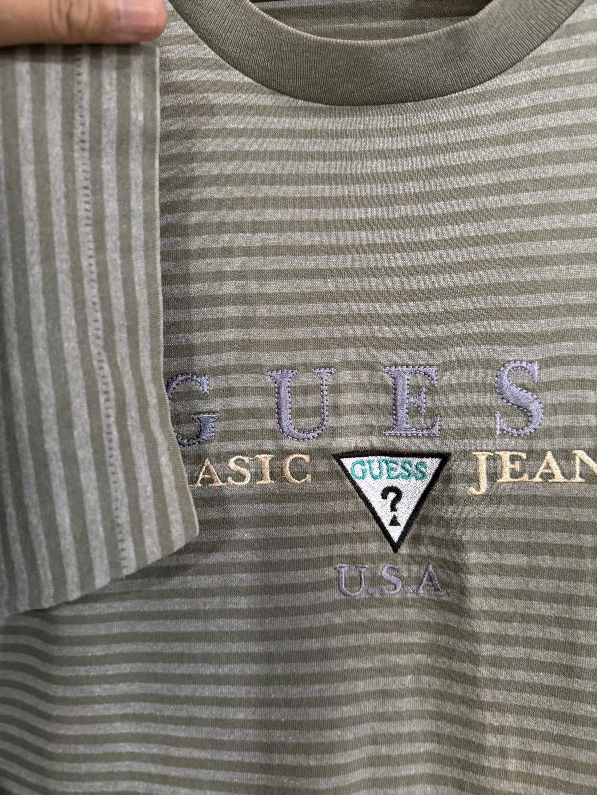 Guess × Vintage Vintage 90s Guess Georges Marciano Stripe Faded Tee Size US XL / EU 56 / 4 - 4 Thumbnail