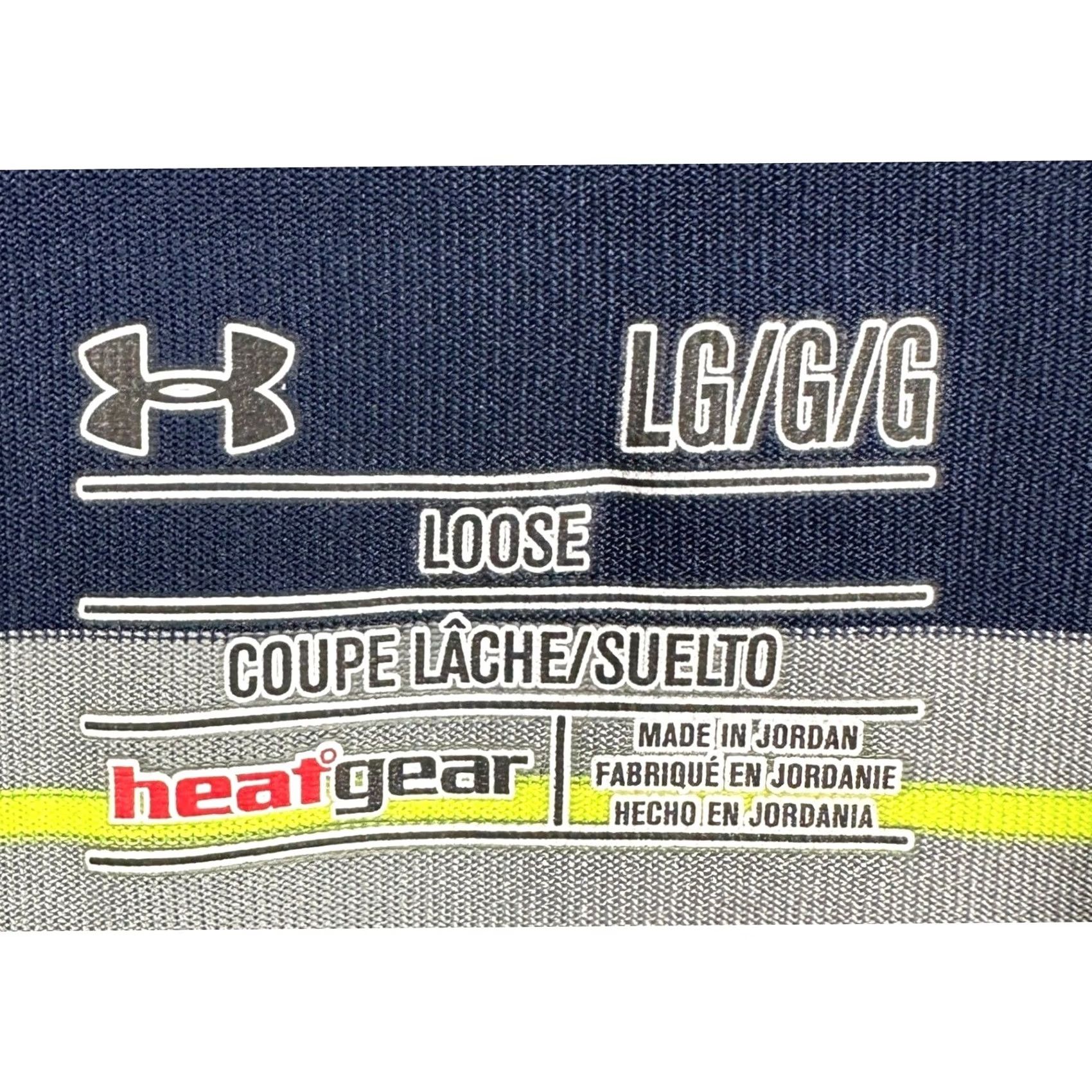 Under Armour Under Armour Polo Shirt Mens Large Blue Neon Green HeatGear Striped Golf Polo Shirt Mens Large Blue/Green HeatGear Size US L / EU 52-54 / 3 - 4 Thumbnail