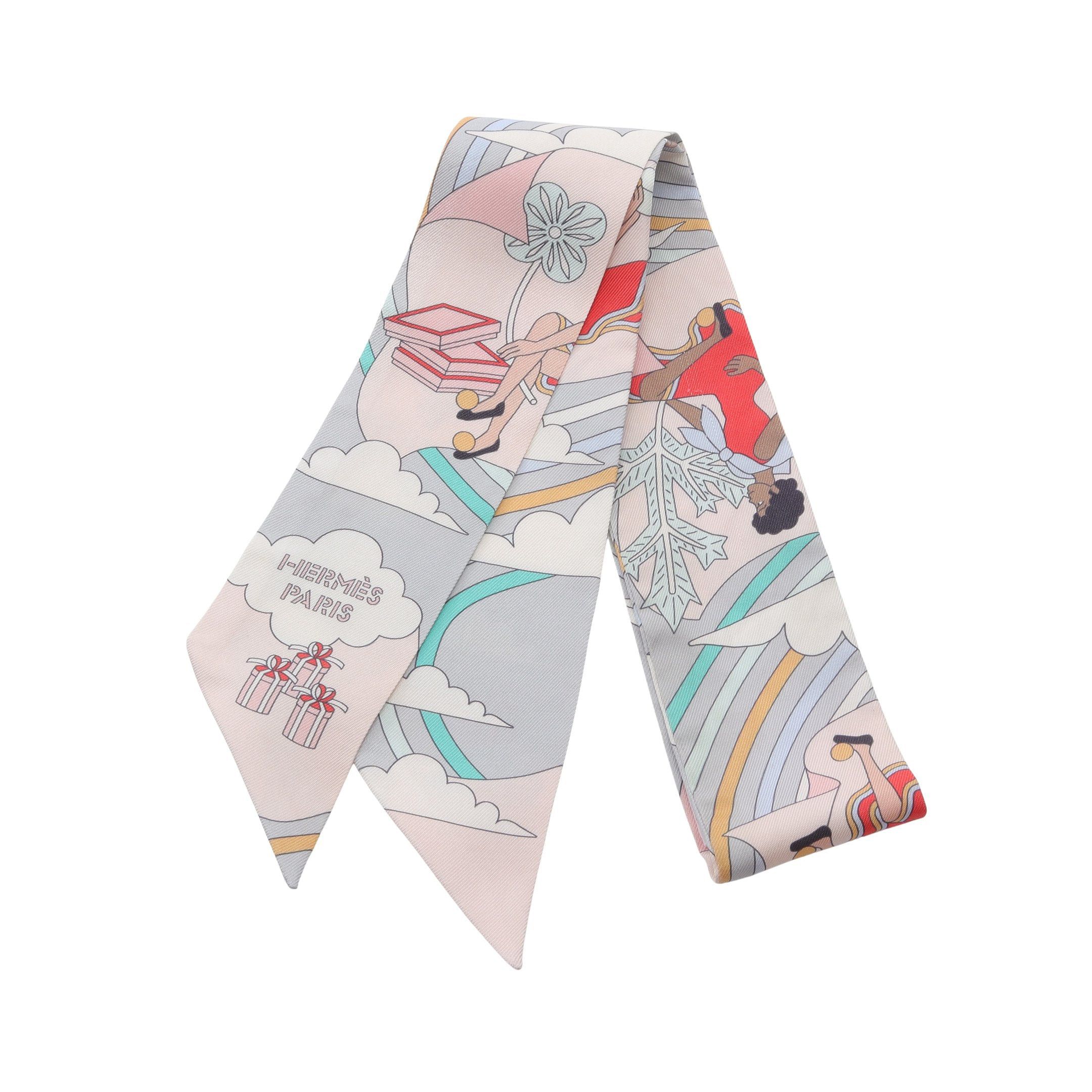 Hermes Hermes Twilly Carres Volants Ribbon Scarf Silk Light Pink Multicolor Size ONE SIZE - 1 Thumbnail