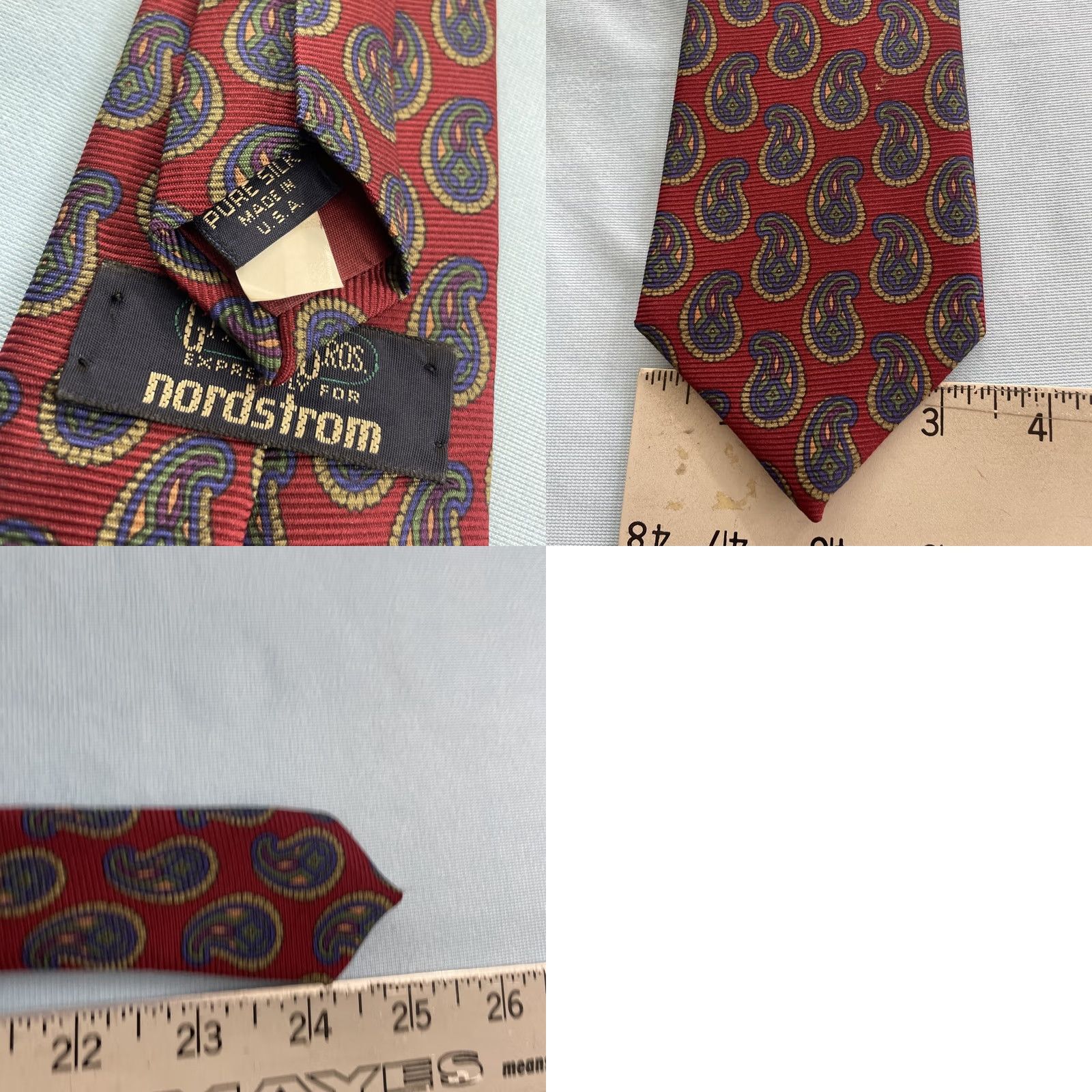Nordstrom VINTAGE Gitman Bros Tie Silk Paisley Teardrop Red 3.5x56 Men Wide USA N/A Size ONE SIZE - 11 Thumbnail