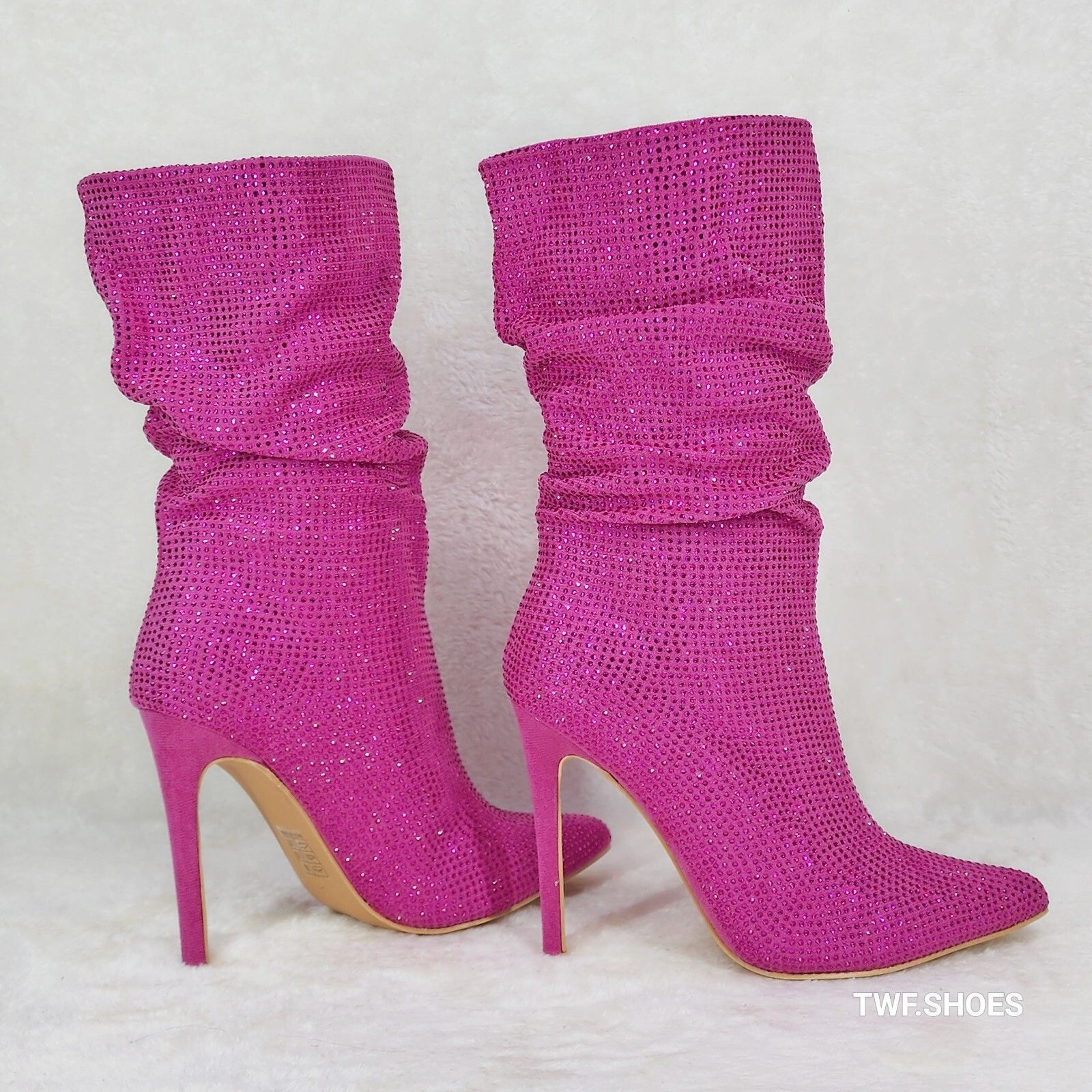 Other Resolve Sparkling Pink Rhinestone High Heel Slouch Calf Boot Size US 8 / IT 38 - 1 Thumbnail