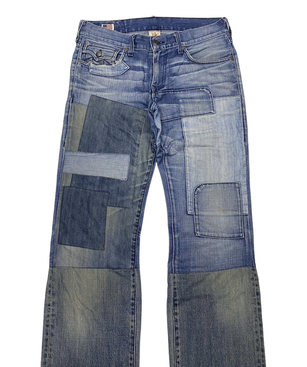 True Religion GRAIL🔥TRUE RELIGION PATCHWORK DISTRESSED DENIM JEANS Size US 34 / EU 50 - 2 Thumbnail