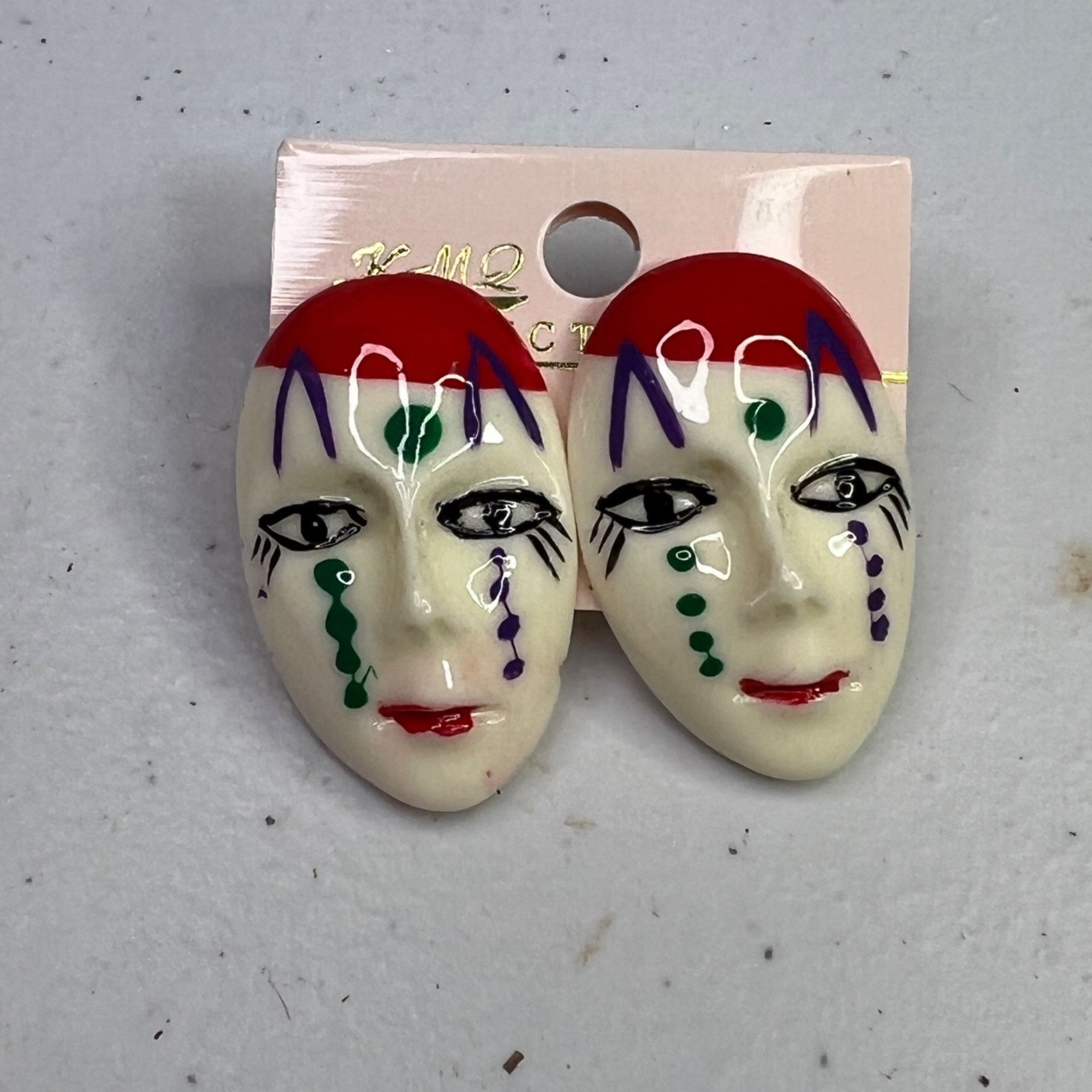 Other Vintage KMQ Mime Mask Face Stud Earrings Painte Size ONE SIZE - 6 Thumbnail