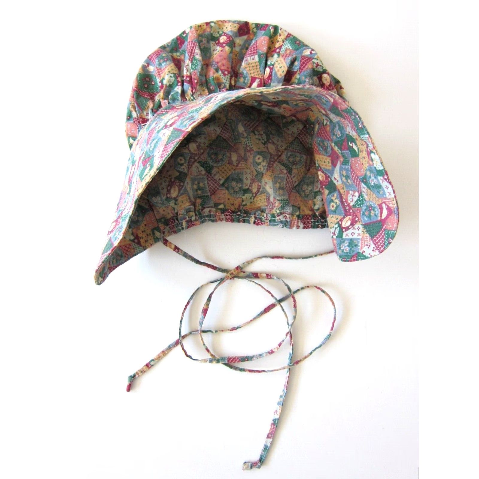 Vintage Vintage Handmade Pink Green Bird Floral Goose Hat Hood Cap Chapeau Bonnet M-L Size ONE SIZE - 6 Thumbnail