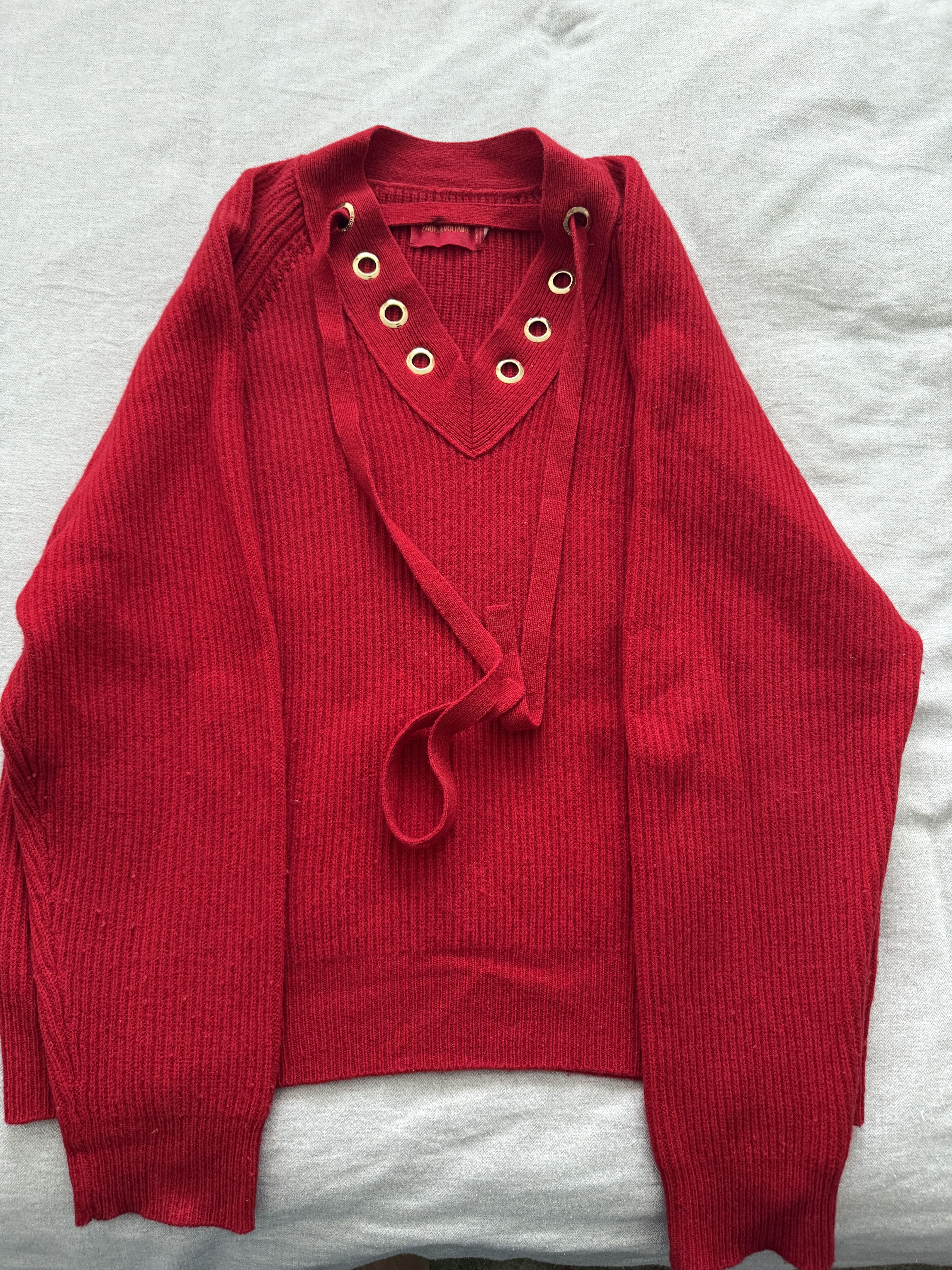 Zadig & Voltaire Red Wool Cashmere Lace-Up Knitted Sweater Size S / US 4 / IT 40 - 2 Thumbnail