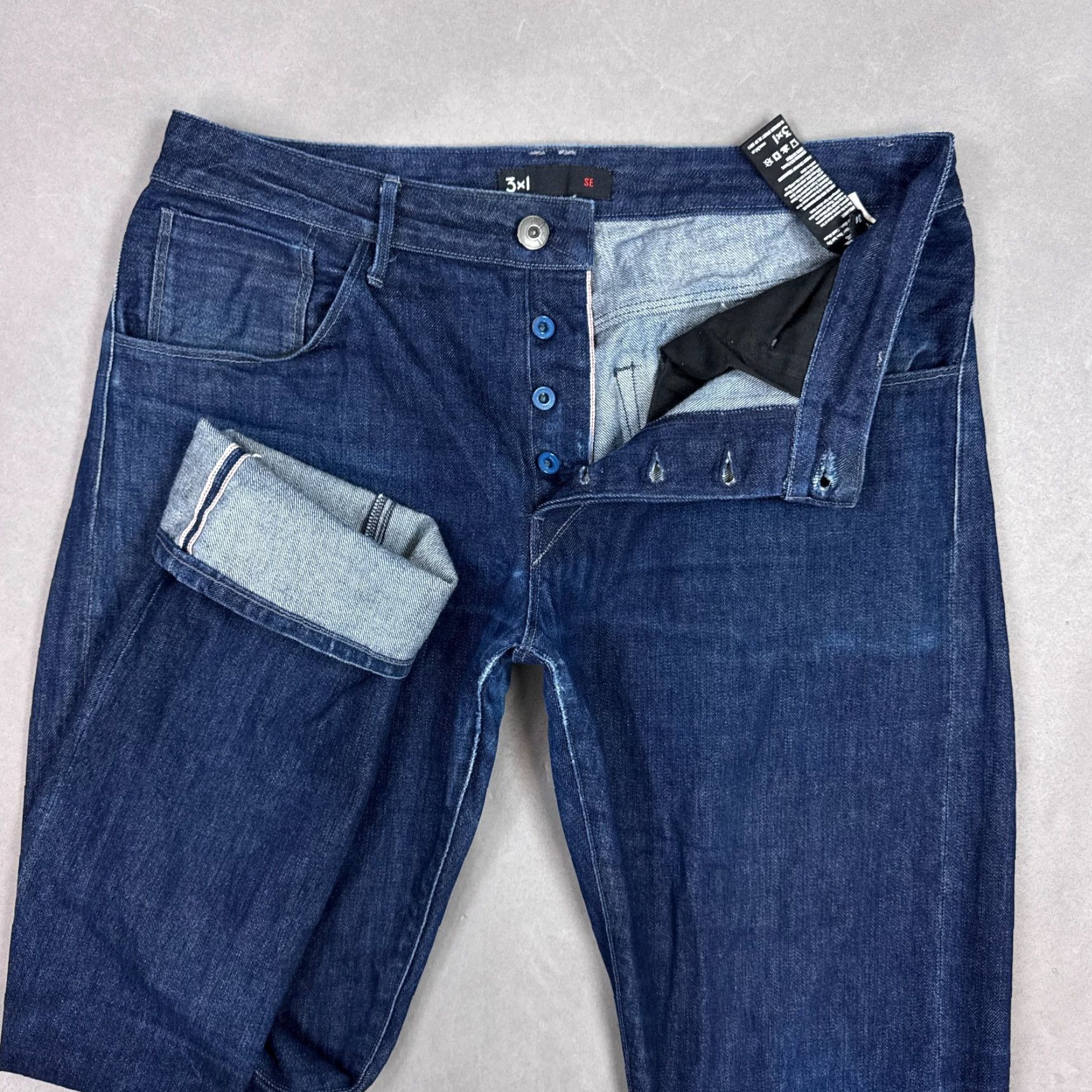 Levi's VINTAGE Levi's 3x1 Jeans Mens 34x34 Denim Dark Selvedge 5-Pocket Distressed 34 in Inseam Mens Regular Dark Wash Jeans Size US 34 / EU 50 - 2 Thumbnail