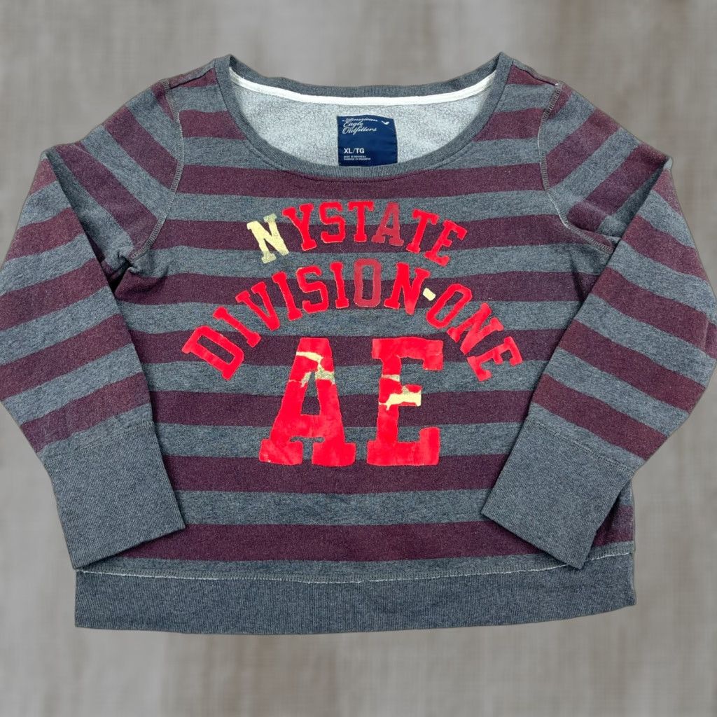 American Eagle Outfitters VINTAGE American Eagle Outfitters Sweatshirt Women XL Purple Striped Rugby Scoop Neck Size XL / US 12-14 / IT 48-50 - 1 Thumbnail