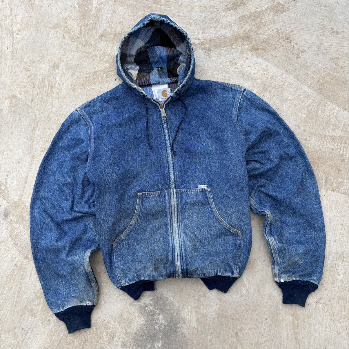 Rare💥Vintage 90s Carhartt Flannel Lined Denim Hood Jacket
