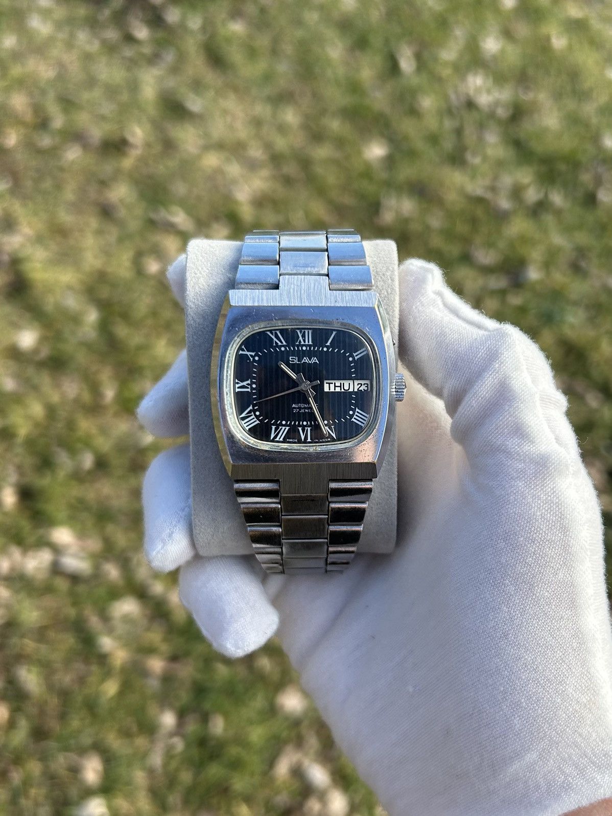 Vintage Slava Automatic Watch Mechanical Authentic 1980S in Blue, Men's
