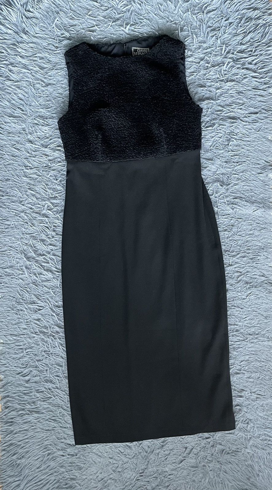 image of Archival Clothing x Gianni Versace 90's Archive Boucle Wool Dress in Black, Women's (Size Small)