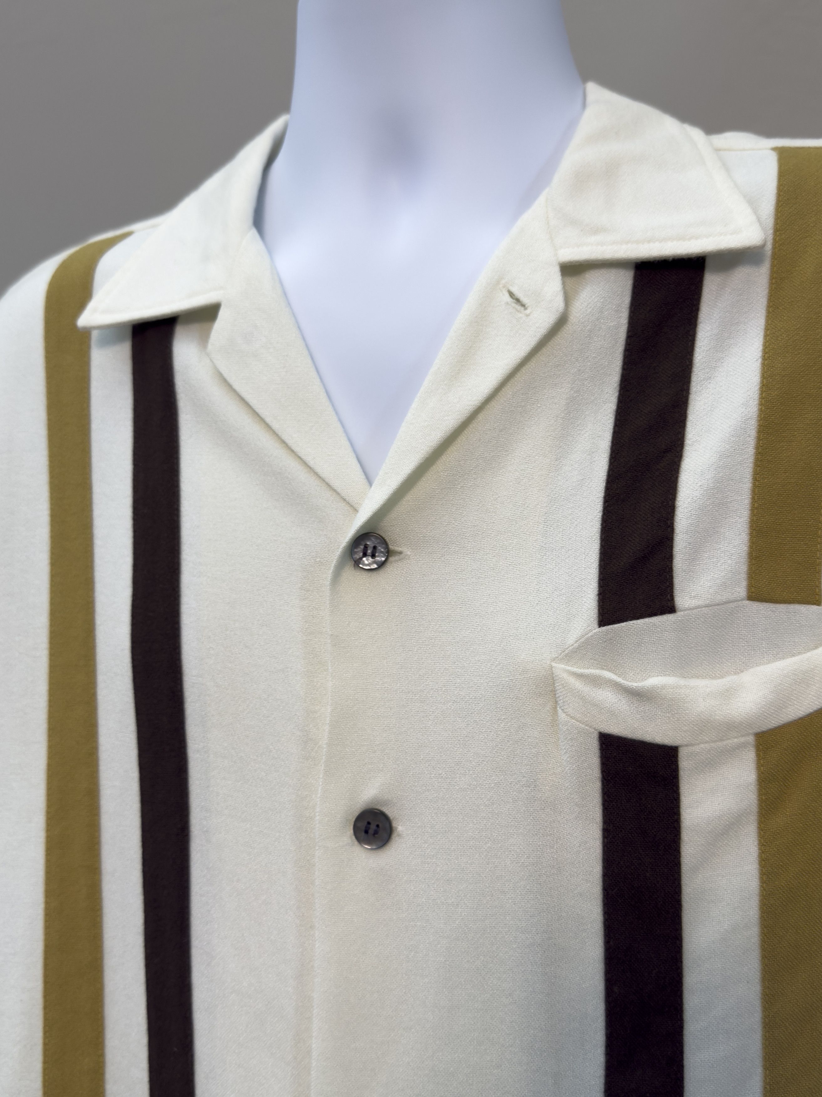 Other Vintage Penney’s Atomic / Rockabilly Cream Stripe Shirt Size US L / EU 52-54 / 3 - 2 Thumbnail
