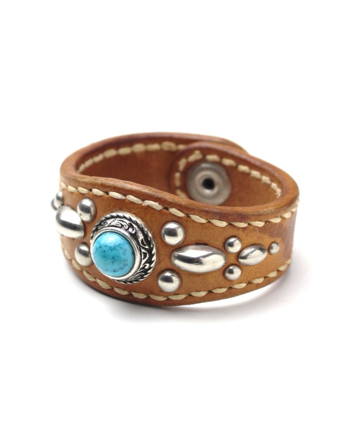 Vintage 2000S JAPANESE HANDCRAFTED WILD TURQUOISE LEATHER BRACELET Size ONE SIZE - 1 Thumbnail
