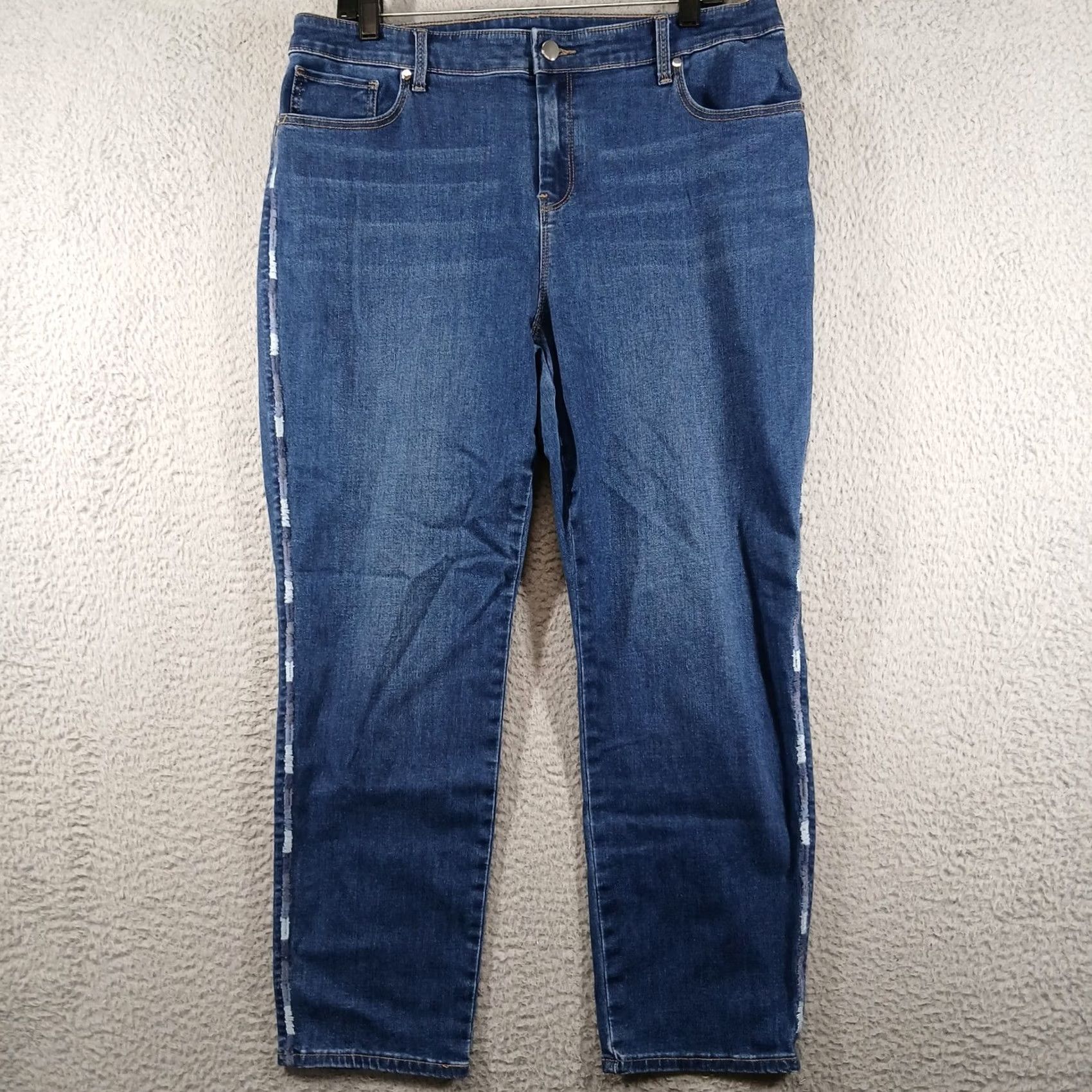Vintage Chico's Perfect Stretch Girlfriend Slim Ankle Jean Tuxedo Stripe Blue Size 2 Size 26" / US 2 / IT 38 - 2 Thumbnail