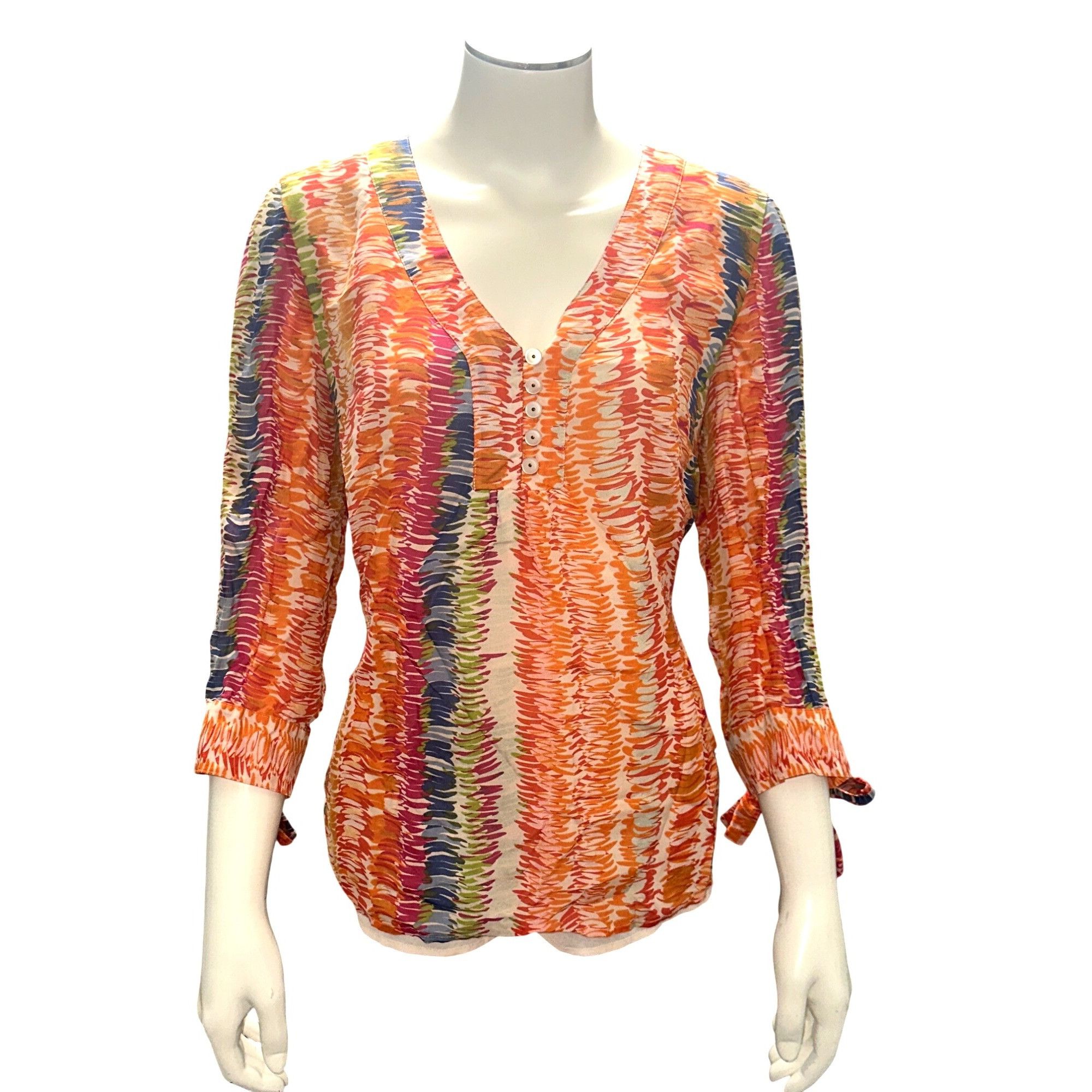 Coldwater Creek Coldwater Creek M Multicolor Silk Blouse V Neck Button Front Size M / US 6-8 / IT 42-44 - 2 Thumbnail
