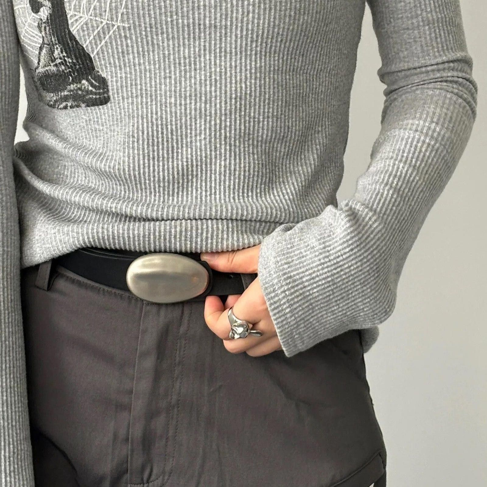 Leather Metallic Pebble Belt – Irregular Oval, Unisex Style Size ONE SIZE - 3 Thumbnail