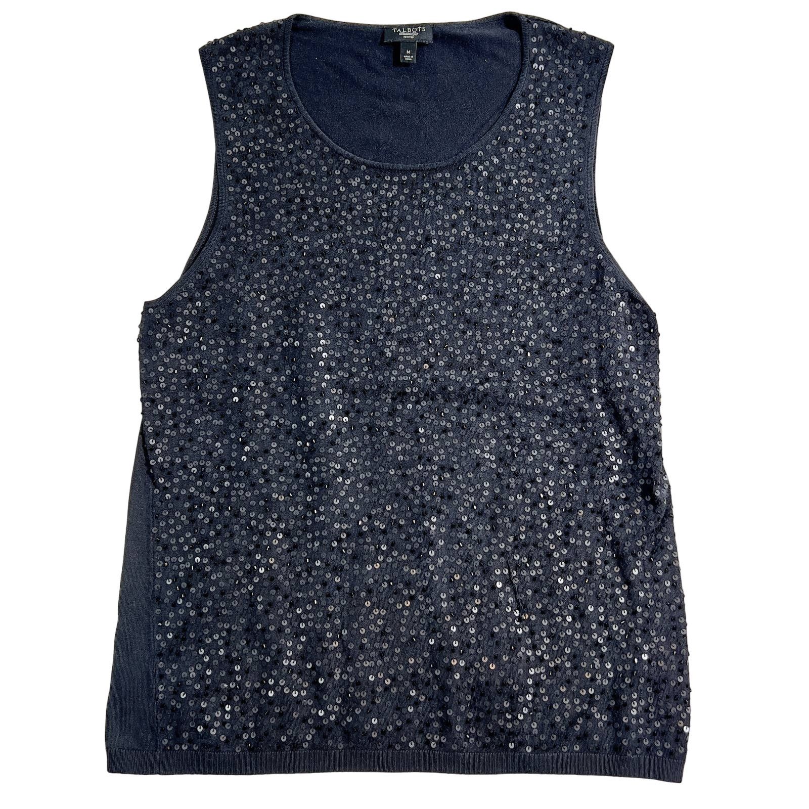 Robert Talbott Talbots Petite Black Sequined Tank Top Woman M Petite Silk Size M / US 6-8 / IT 42-44 - 1 Thumbnail
