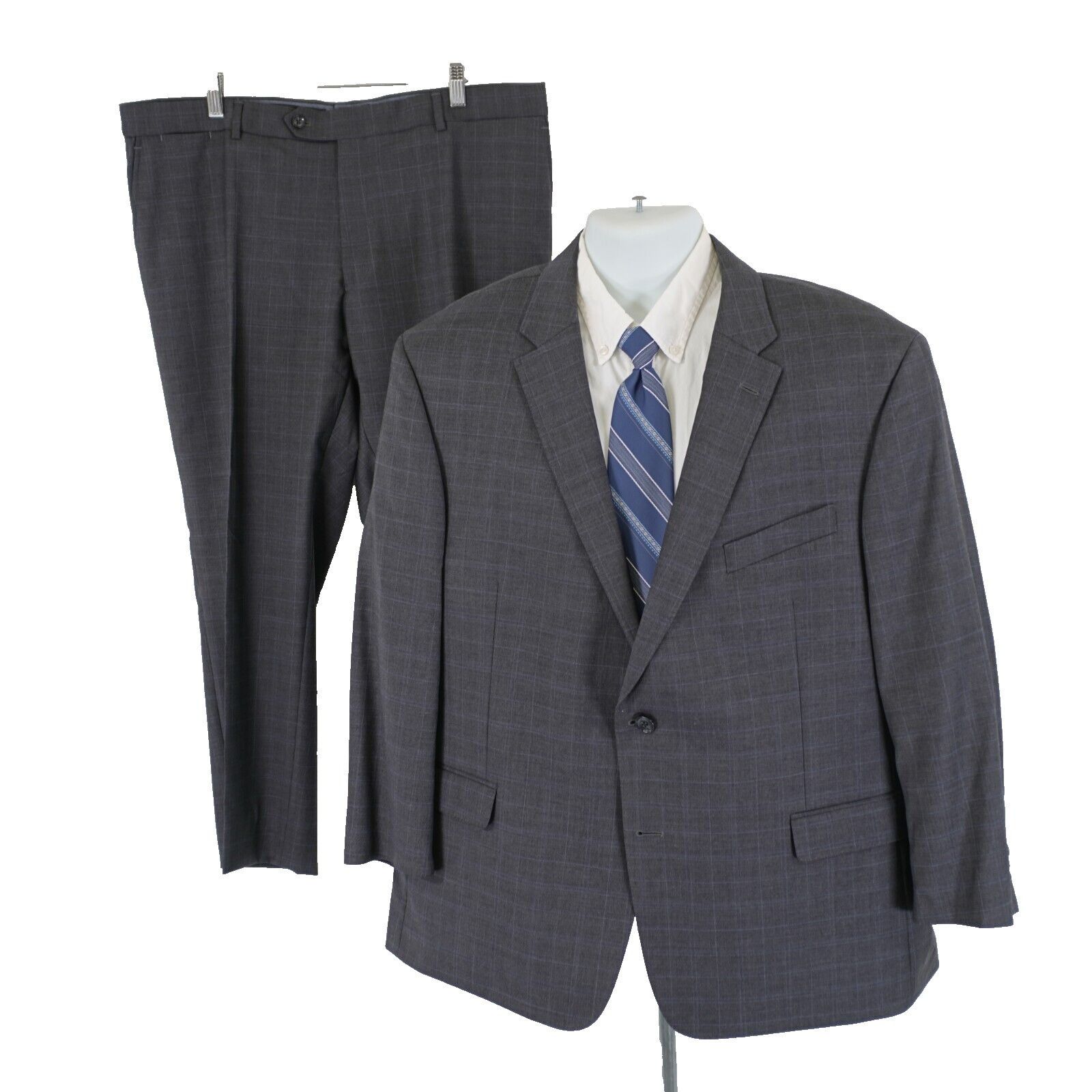 Tommy Hilfiger Tommy Hilfiger Wool Blend Gray W/ Blue Windowpane 2 Piece Su Size 46S - 1 Thumbnail