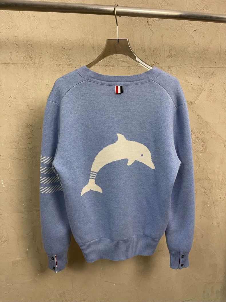 Thom Browne Thom Browne Sky blue back dolphin four-striped wool cardiga Size US S / EU 44-46 / 1 - 2 Thumbnail
