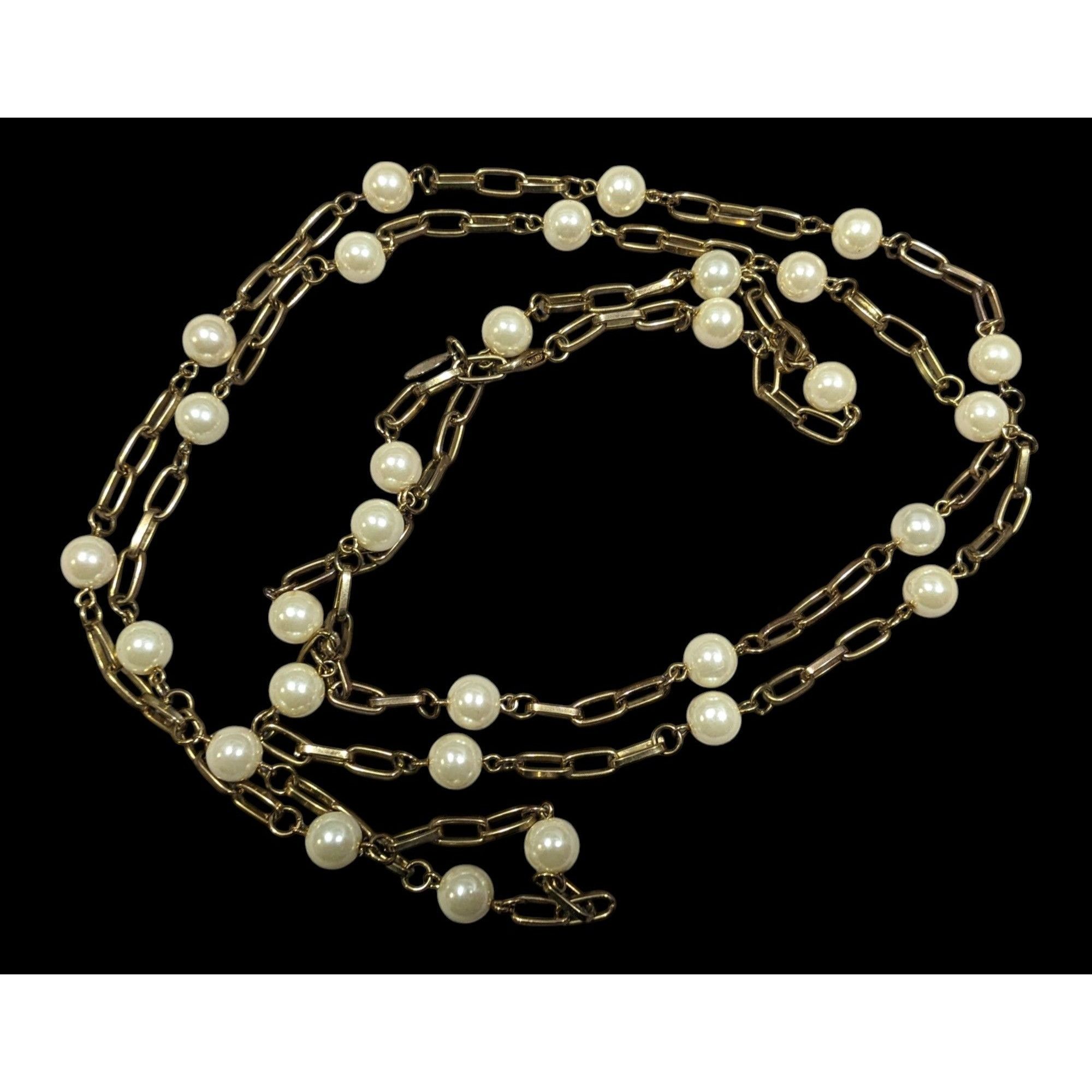 Other Vintage EsMor Gold Tone Faux Pearl Paperclip Chain Necklace Size ONE SIZE - 1 Thumbnail